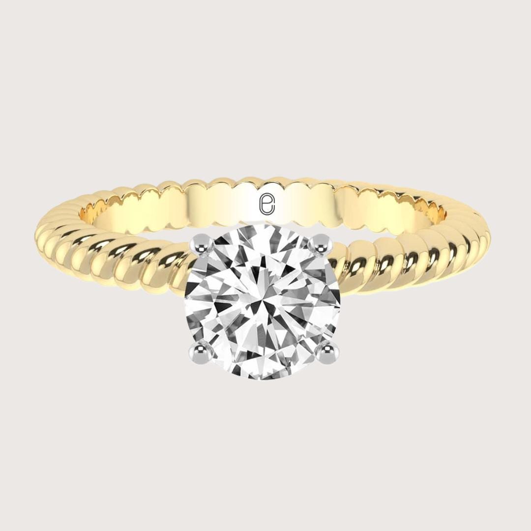 14K Round Lab Grown Twisted Band Unique Engagement Ring for Women