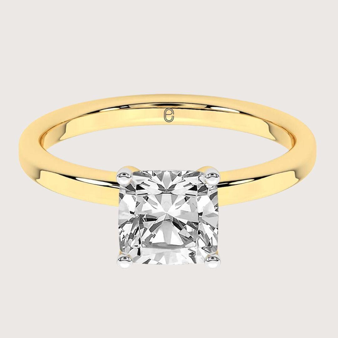 14K Yellow Gold Cushion Cut Lab Grown Diamond Ring