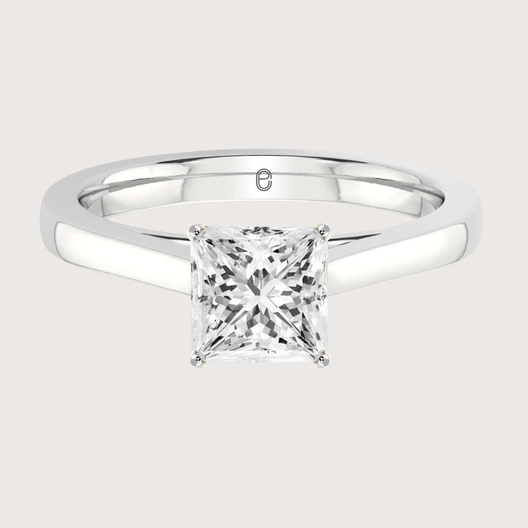14K Solid Gold Princess Cut Solitaire Cathedral Engagement Ring