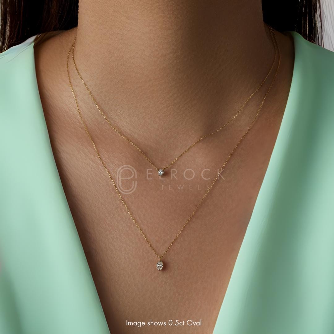 Oval Cut Diamond Pendant, 14K Solid Gold Diamond Pendant, Classic jewelry gift