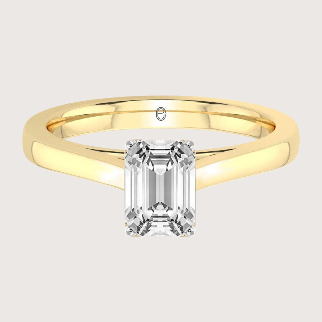 14K Gold Emerald Cut Lab Grown Diamond Tulip Setting Wedding Ring
