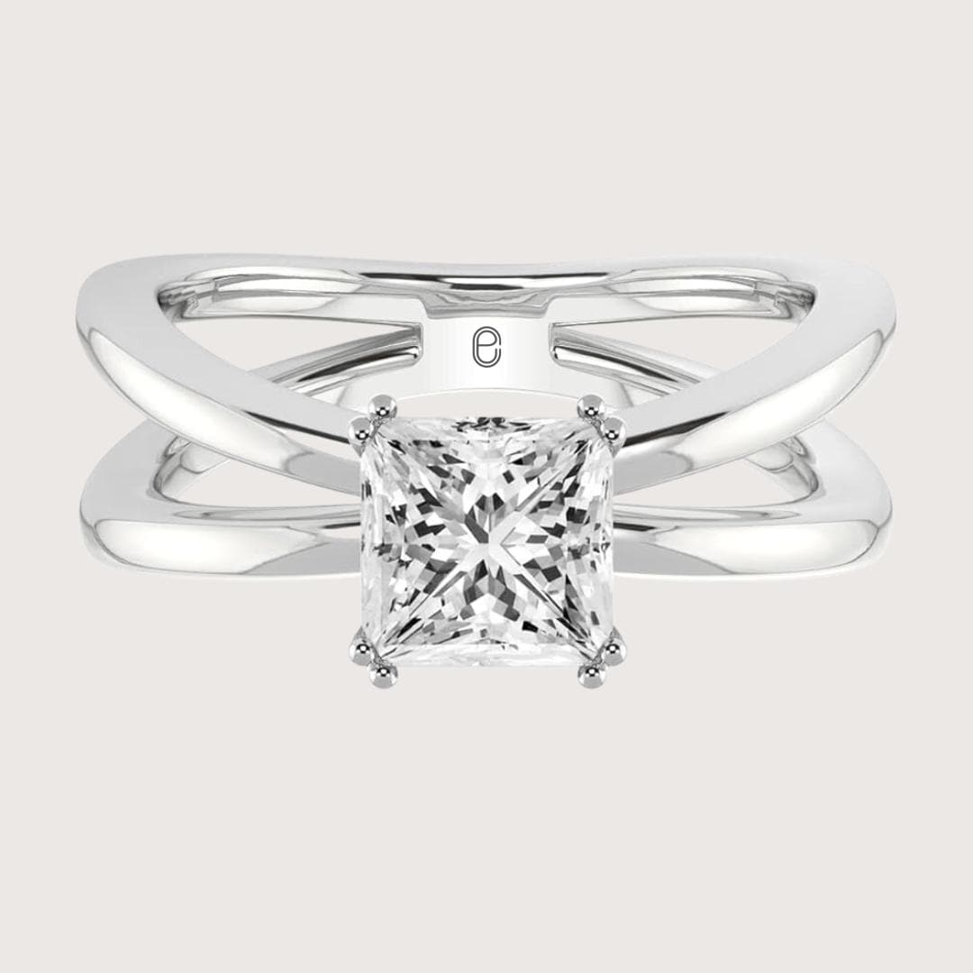 14K Solid Gold 2 CT Solitaire Princess Cut Lab Diamond Ring