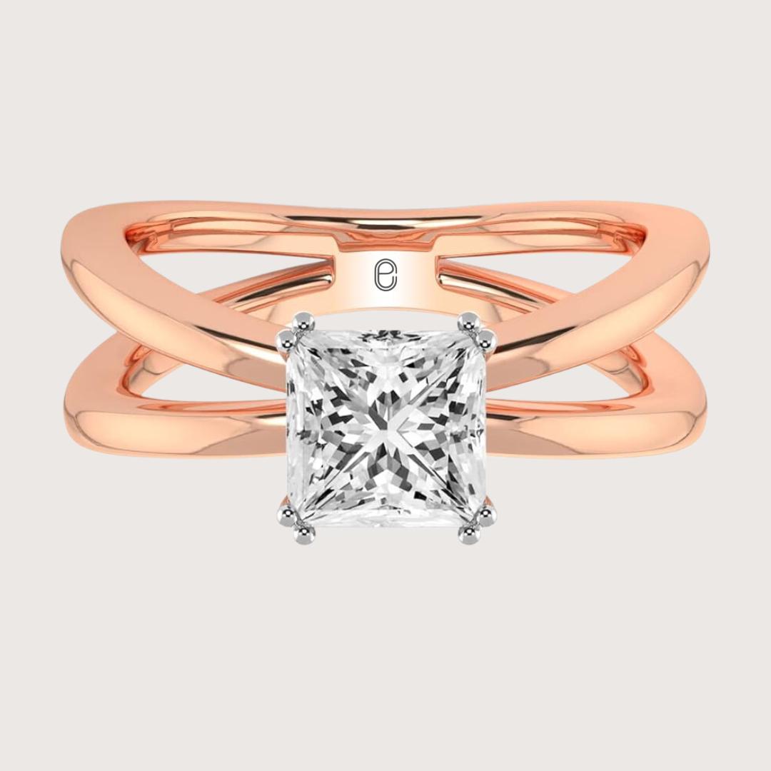 14K Solid Gold 2 CT Solitaire Princess Cut Lab Diamond Ring