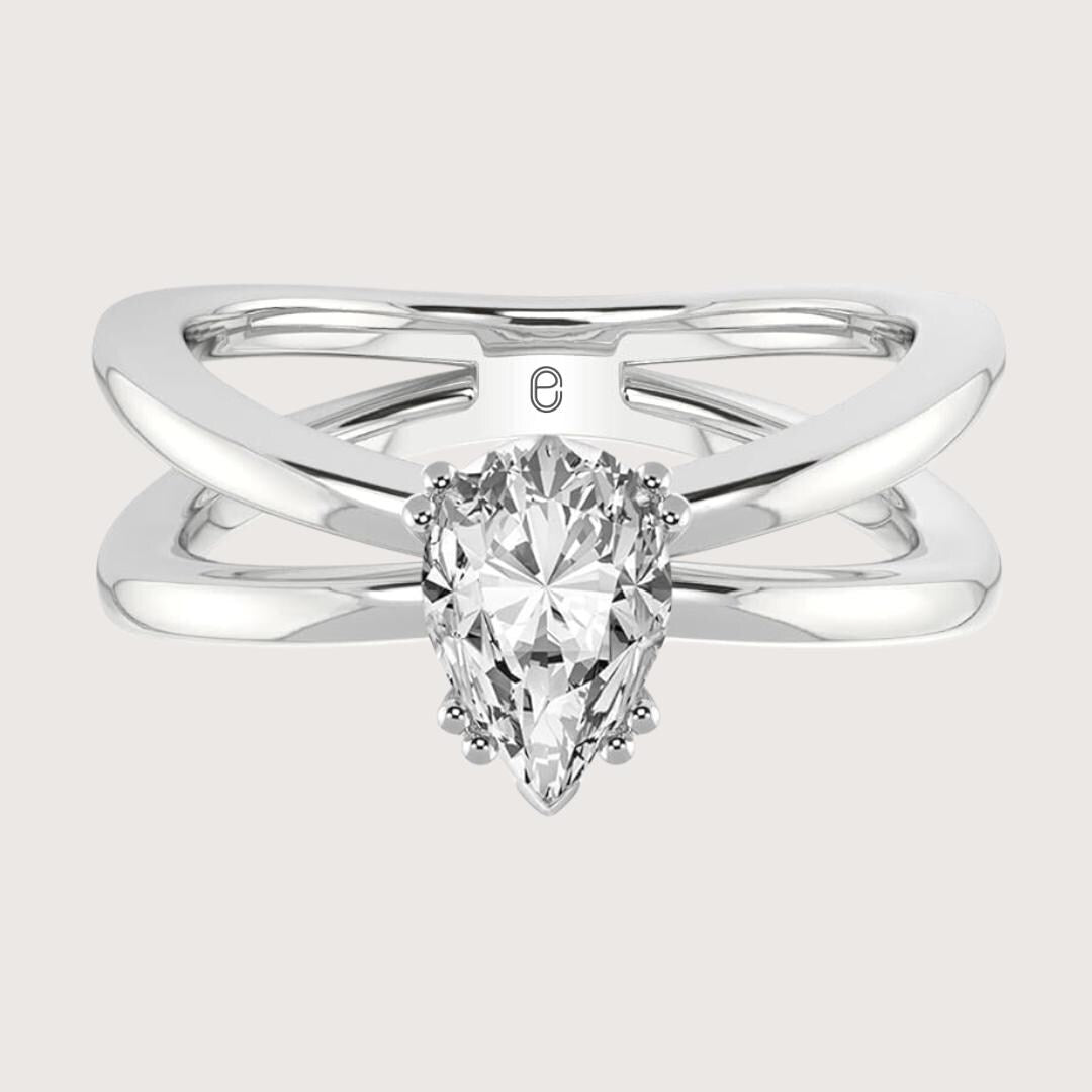 3 CT Pear Cut lab Grown Diamond Split Shank Engagement Ring, Solitaire Ring, 14K White Gold Art Deco Anniversary Ring, Gift For Women's