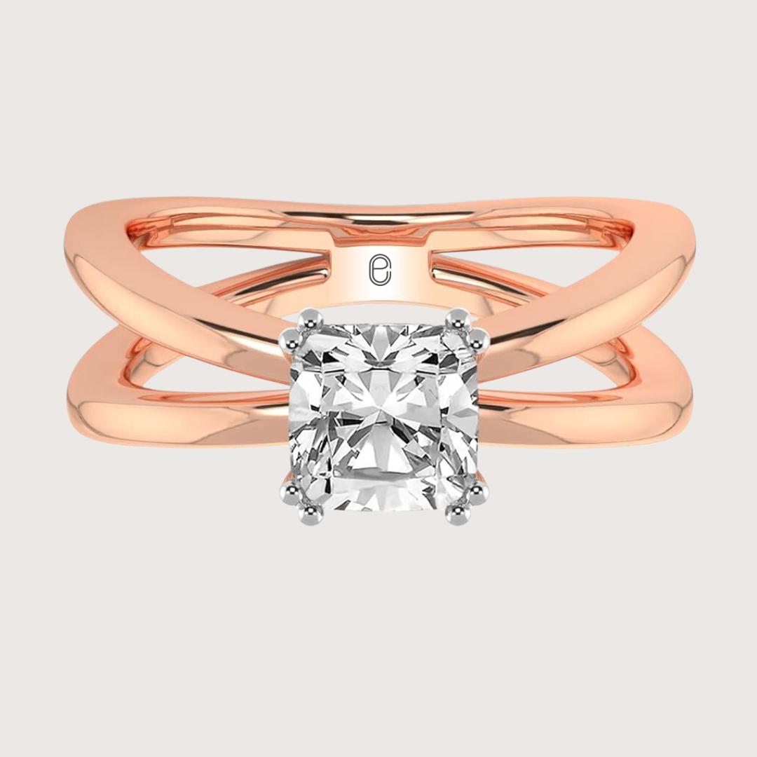 14K Gold 2CT Cushion Lab Grown Diamond Ring Split Shank Engagement Ring
