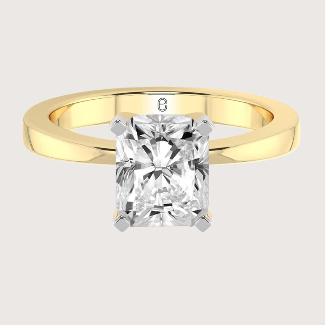 14K Gold 2 Carat Rectangular Radiant Cut Lab Grown Diamond Ring