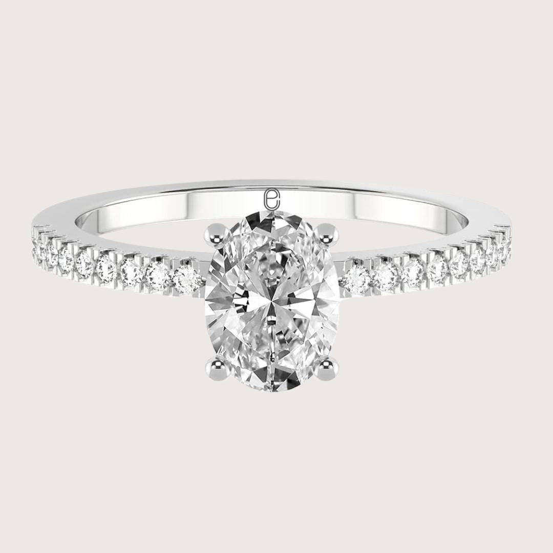 14K Gold Oval, Halo and Pave Eternity Engagement Ring