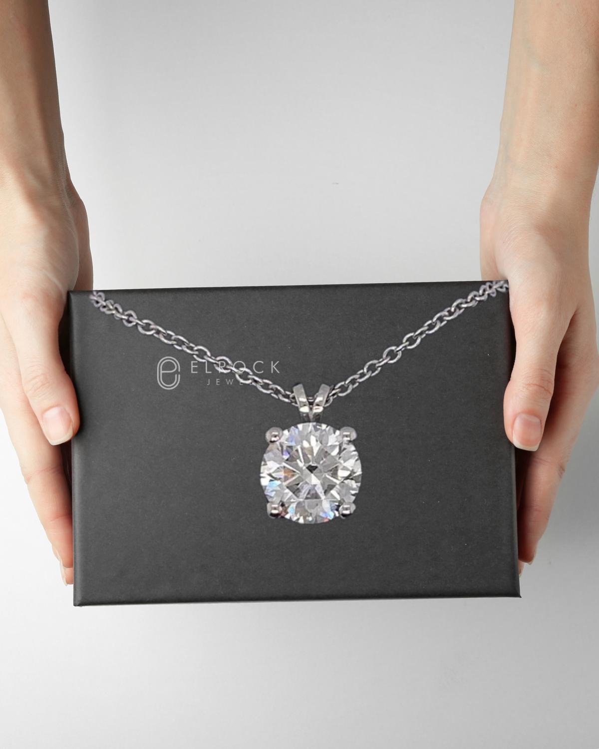 2 Carat F/VS1 Round Brilliant Ideal Cut Diamond Solitaire Pendant with 18 inch Chain. 14k White Gold, Lab Grown Diamond