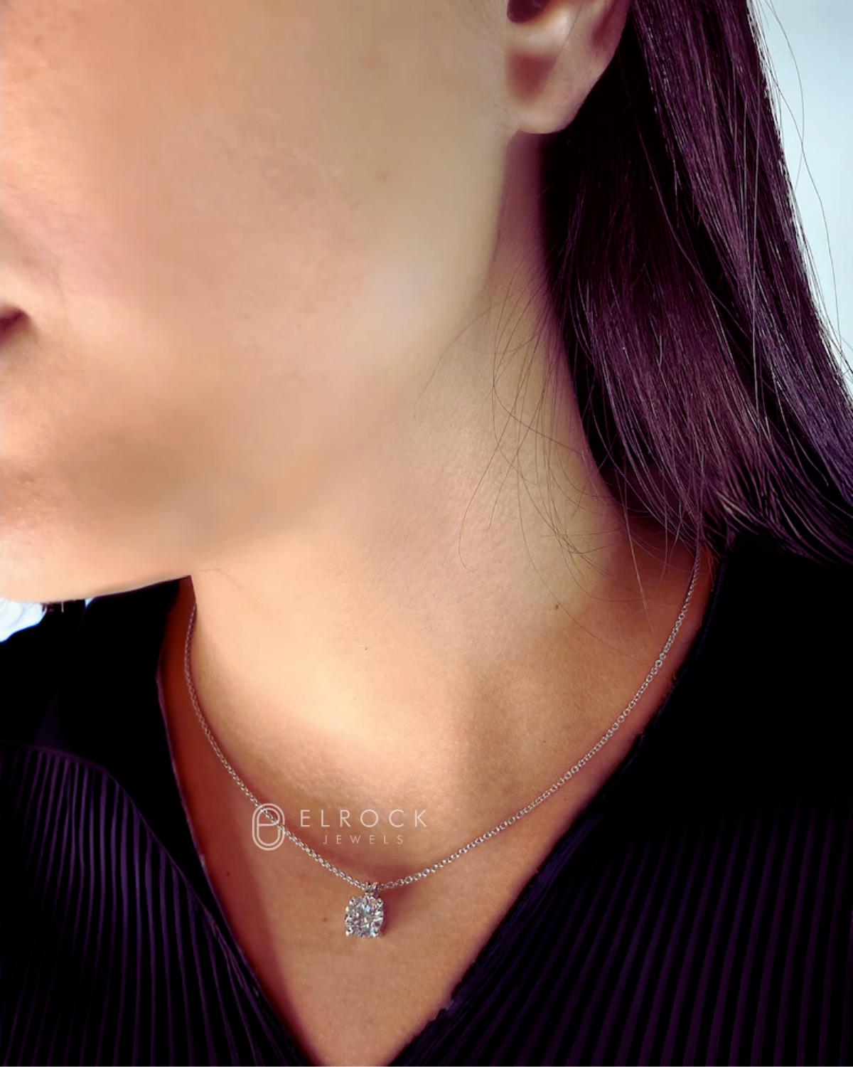 2 Carat F/VS1 Round Brilliant Ideal Cut Diamond Solitaire Pendant with 18 inch Chain. 14k White Gold, Lab Grown Diamond