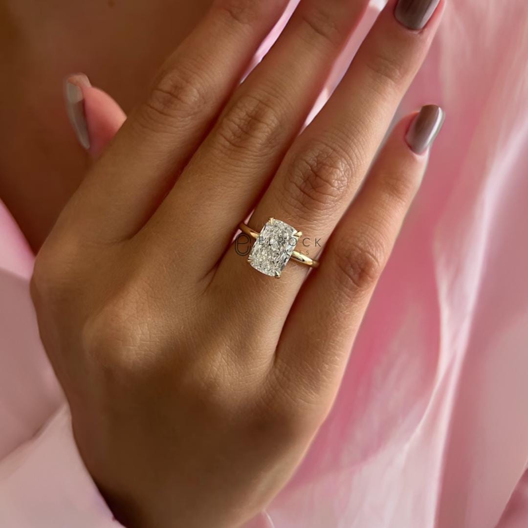 14K Yellow Gold 3 CT Elongated Cushion Diamond Engagement Ring