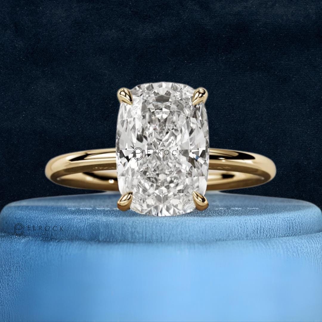 14K Yellow Gold 3 CT Elongated Cushion Diamond Engagement Ring