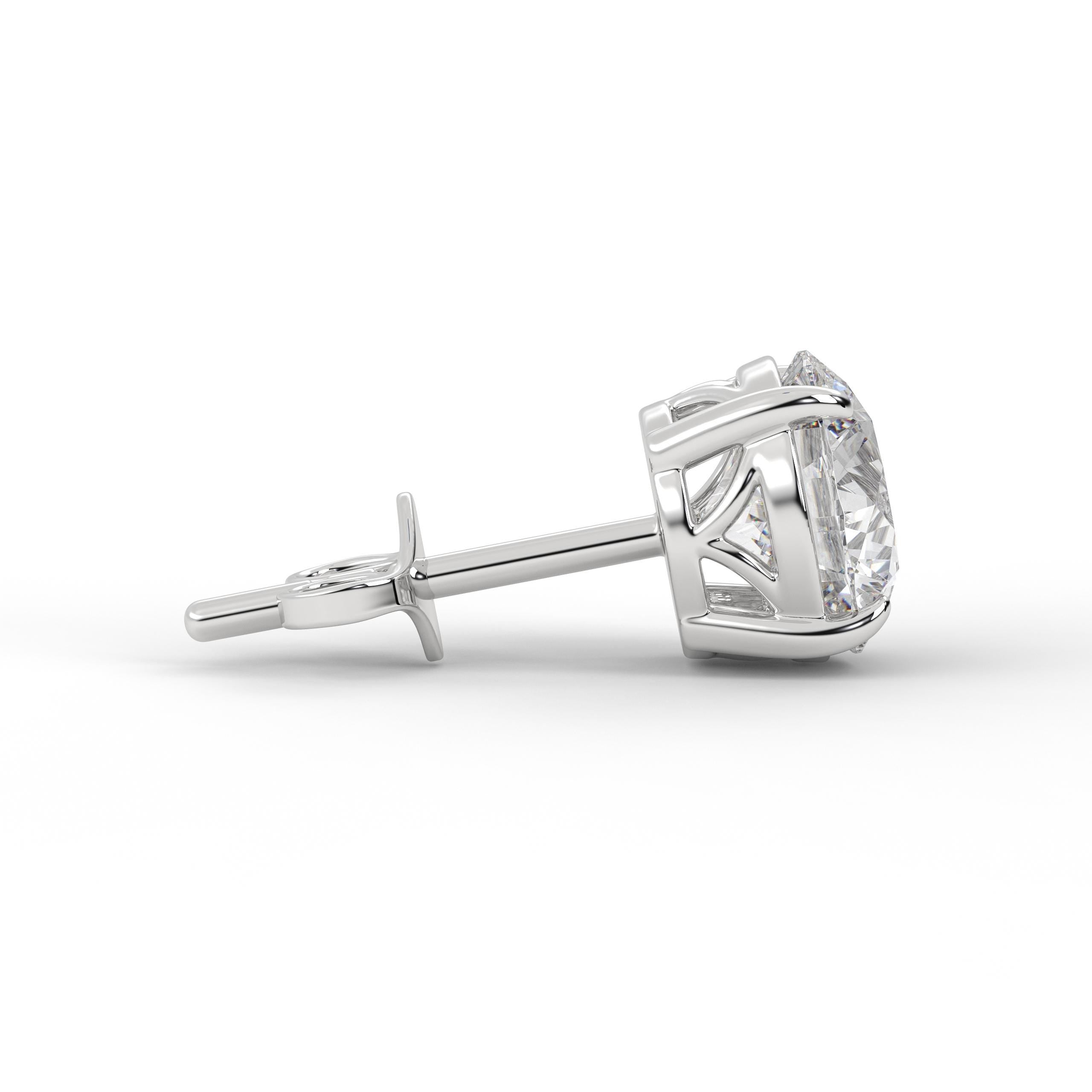 Round IDEAL Cut 2 Carat Lab Grown Diamond Stud Earrings