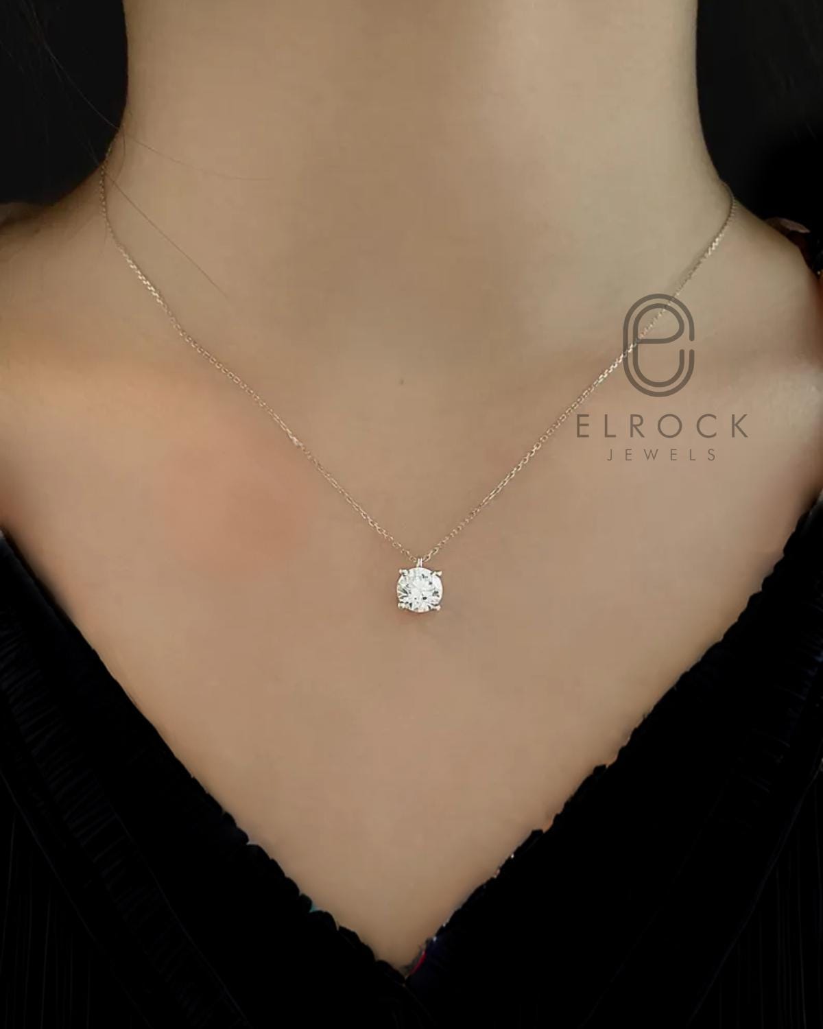 14K necklace 1 Carat Round Cut F VS1 Lab Grown Diamond Necklace IGI Certificate 14K Yellow Gold / Pendant Necklace Solitaire Pendant Necklace