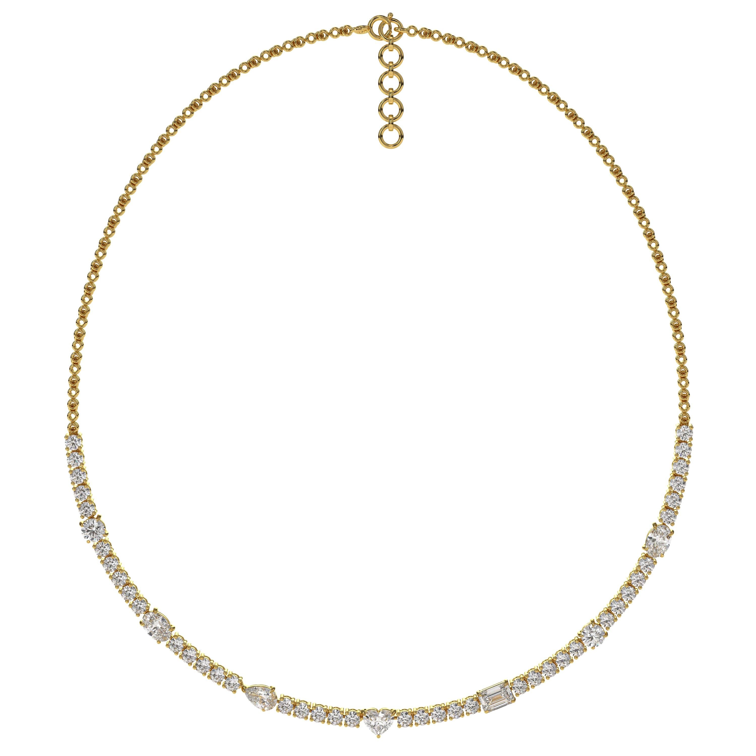 10 Carat Lab Grown Abstract Diamond Tennis Necklace, 14K Lab Grown Diamond Tennis Choker Stunning Multi Shaped White Diamonds