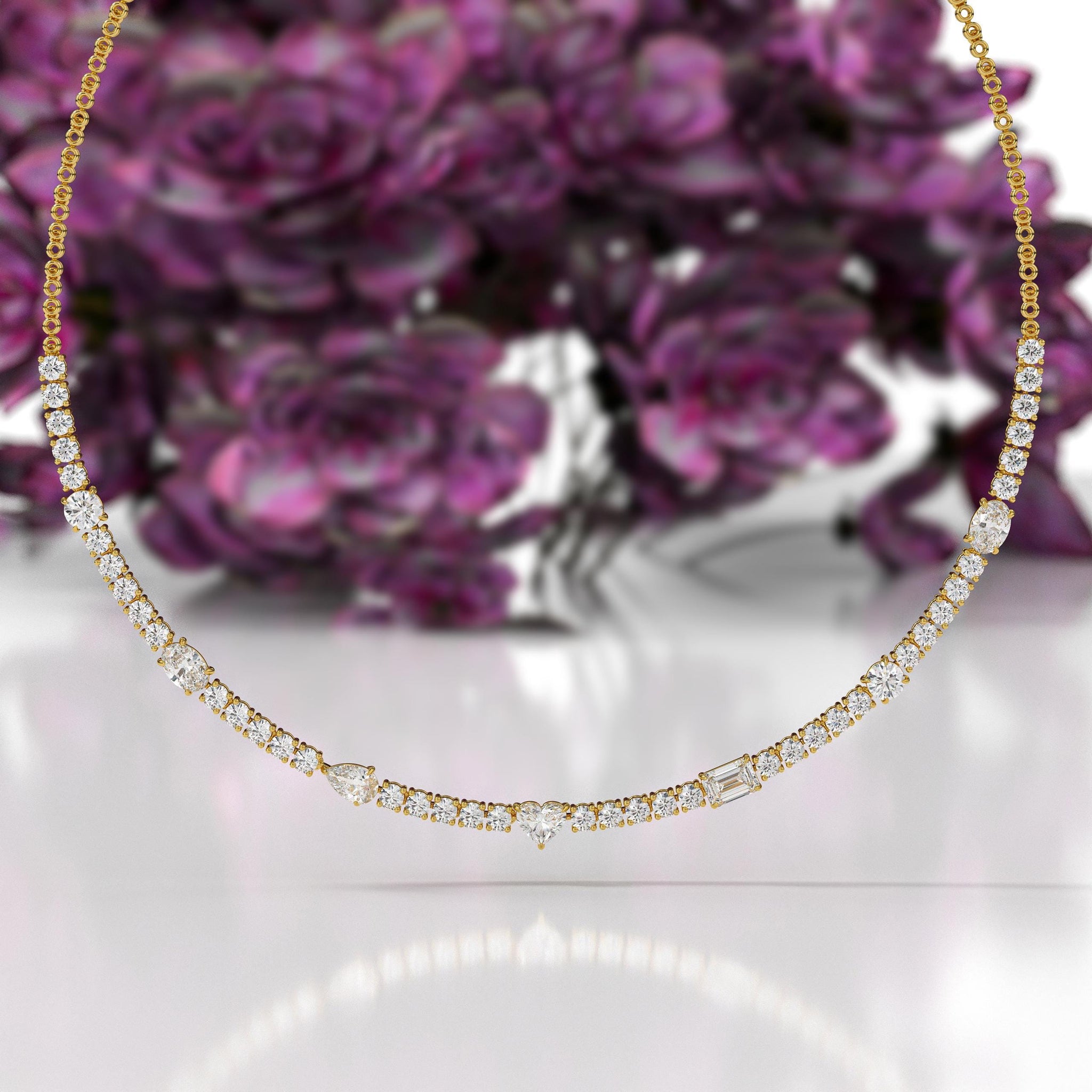 10 Carat Lab Grown Abstract Diamond Tennis Necklace, 14K Lab Grown Diamond Tennis Choker Stunning Multi Shaped White Diamonds