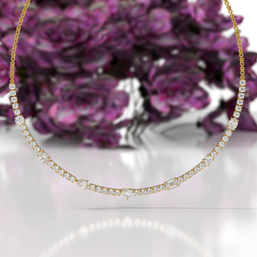10 Carat Lab Grown Abstract Diamond Tennis Necklace, 14K Lab Grown Diamond Tennis Choker Stunning Multi Shaped White Diamonds