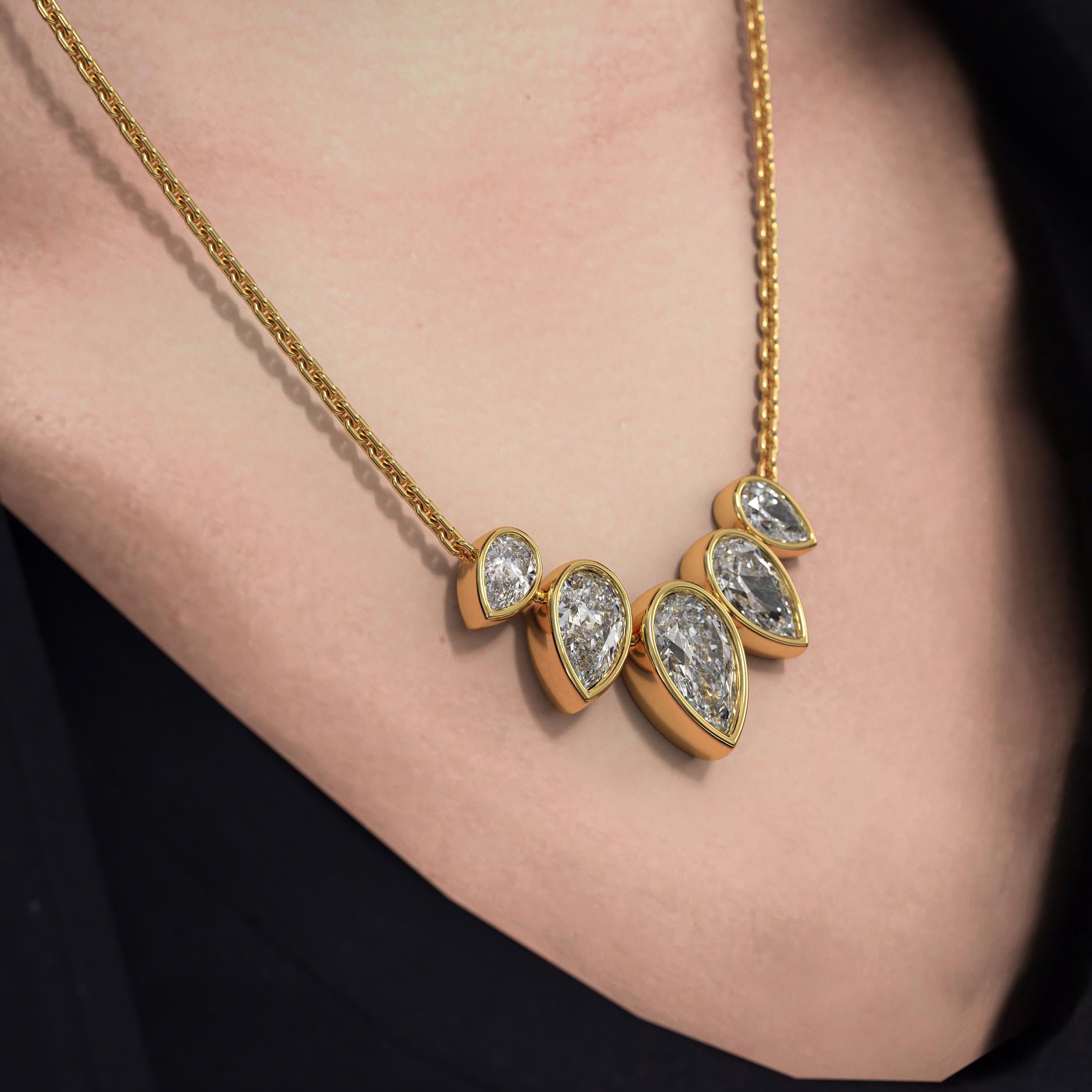 14k  Lab Grown Necklace Bezel Set Lab Grown Necklace 5 Pear Cut Diamond Necklace Stone Dainty Necklace Anniversary Gift