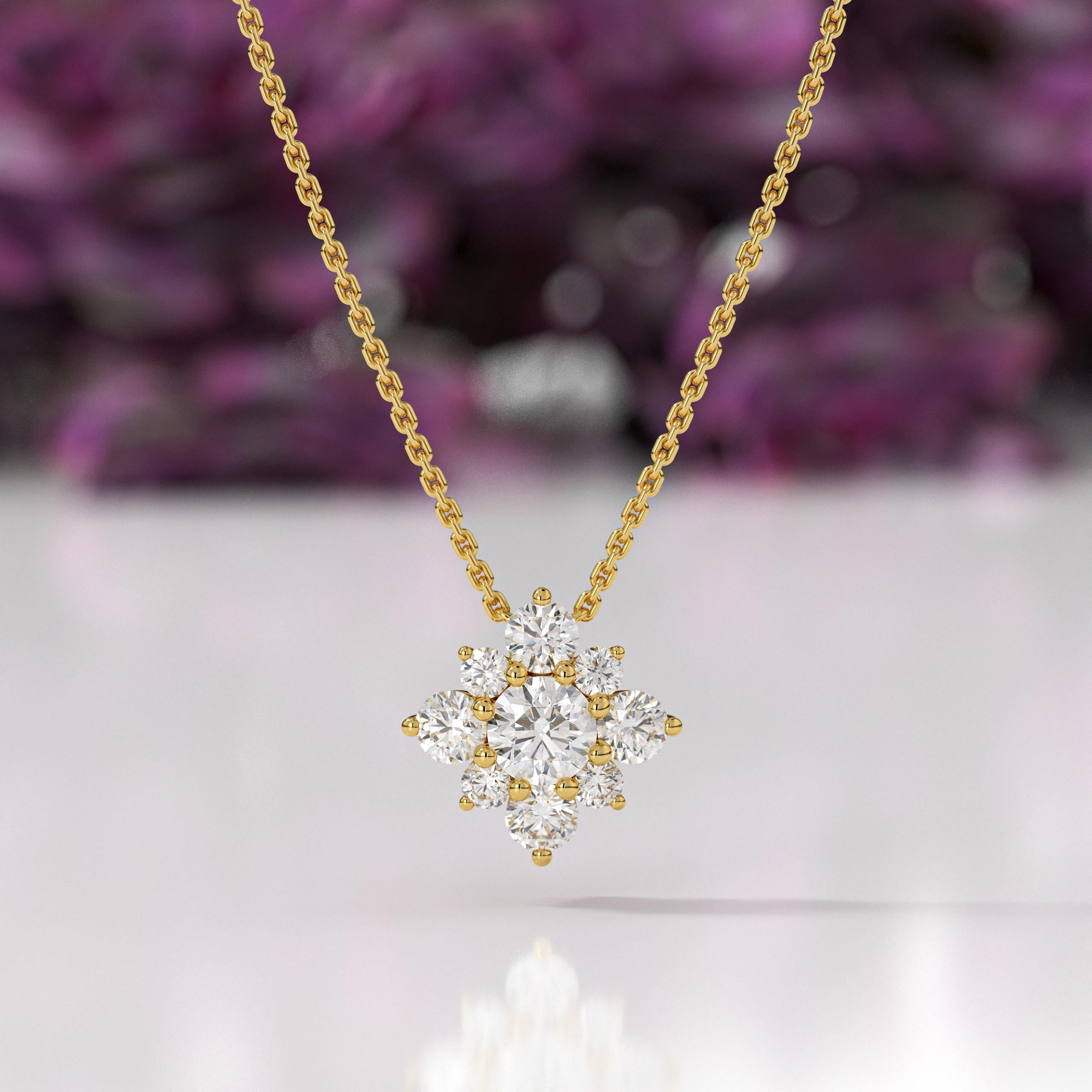 14K Round Lab Grown Diamond Necklace, Wedding Necklace For Women, 14K Yellow Gold Solitaire Diamond Necklace