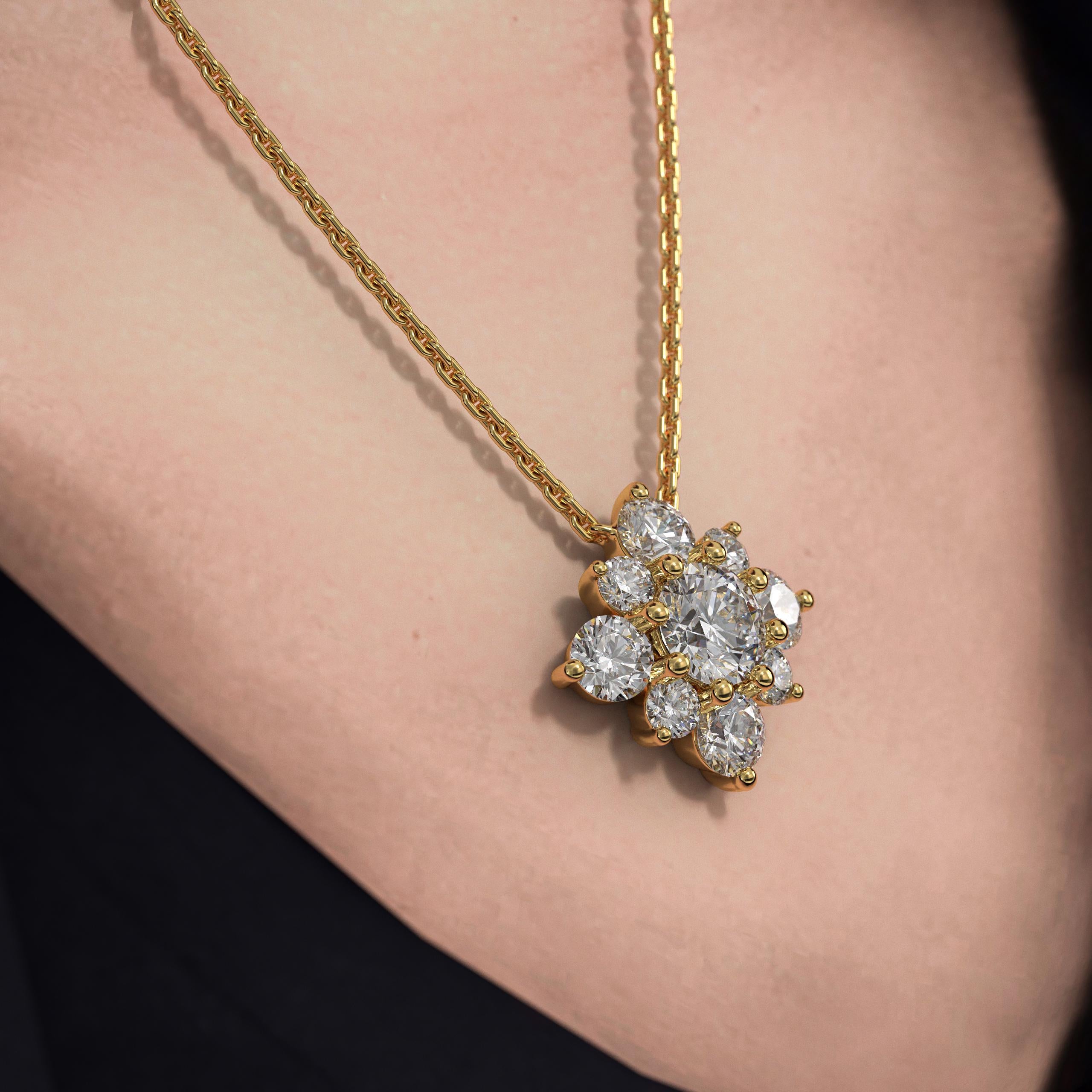 14K Round Lab Grown Diamond Necklace, Wedding Necklace For Women, 14K Yellow Gold Solitaire Diamond Necklace