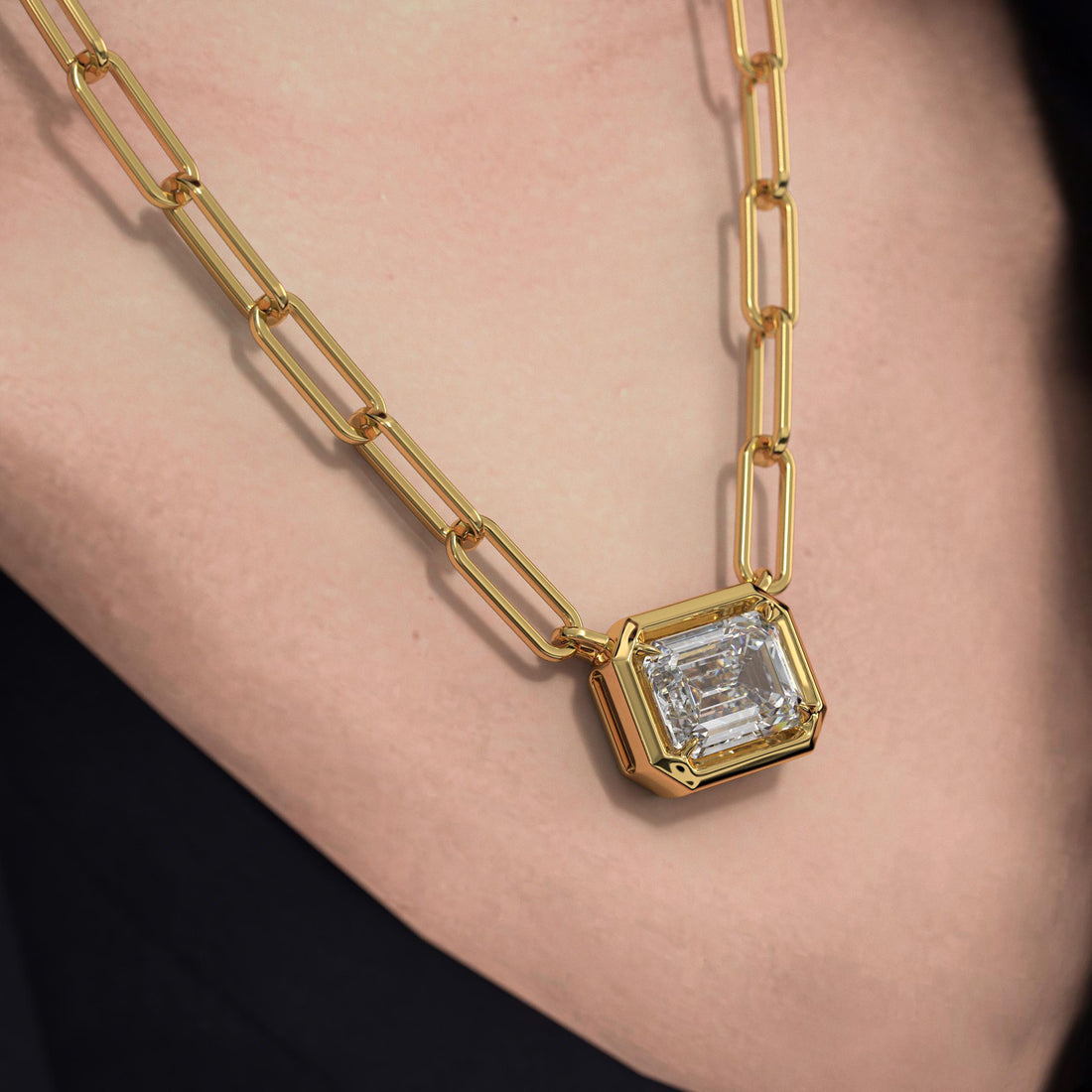 Lab Grown Diamond Bezel Necklace / 14k Lab Grown Diamond Necklace / Emerald Cut Lab Diamond Necklace / Bezel Set Necklace