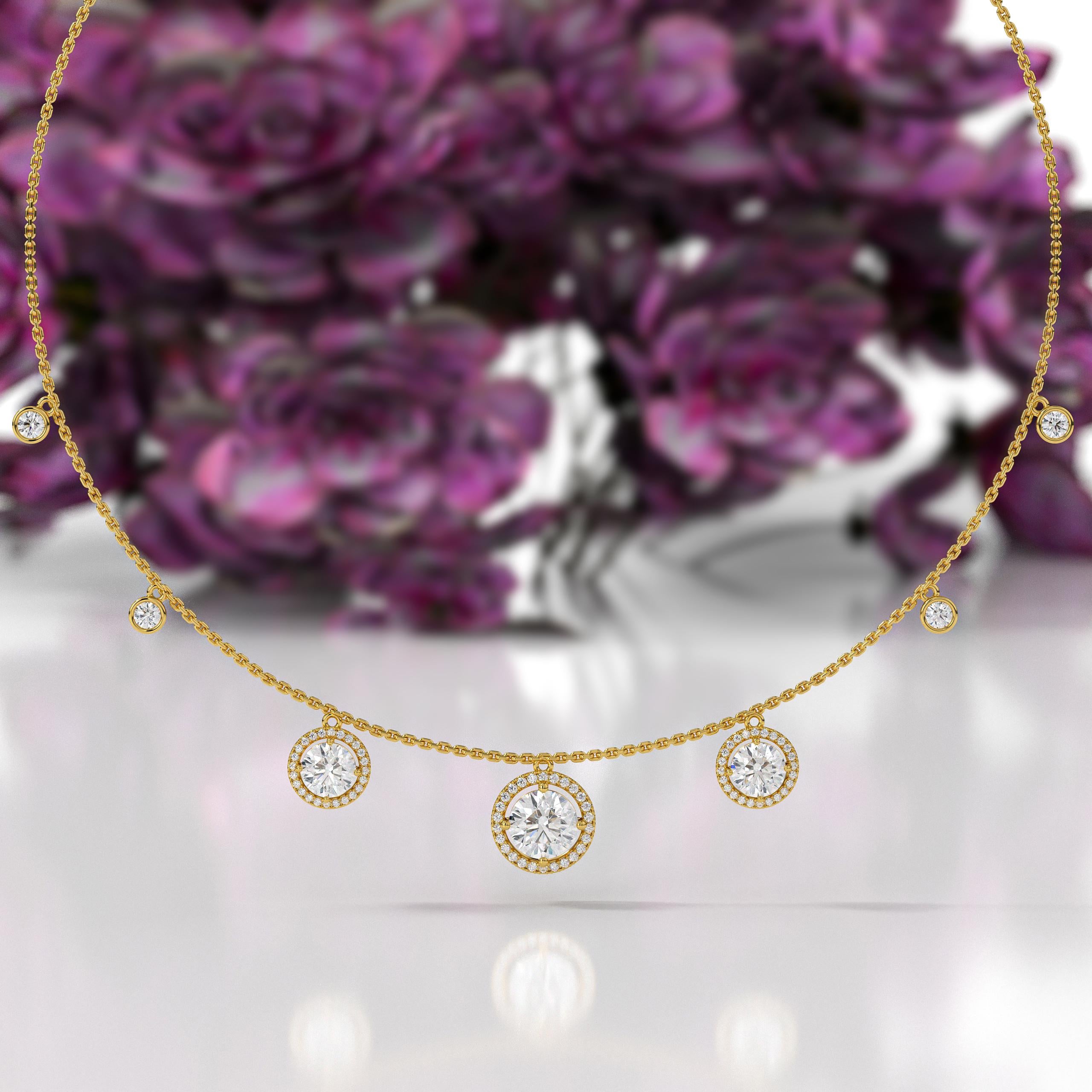 14K Gold Stunning Round Diamond Necklace