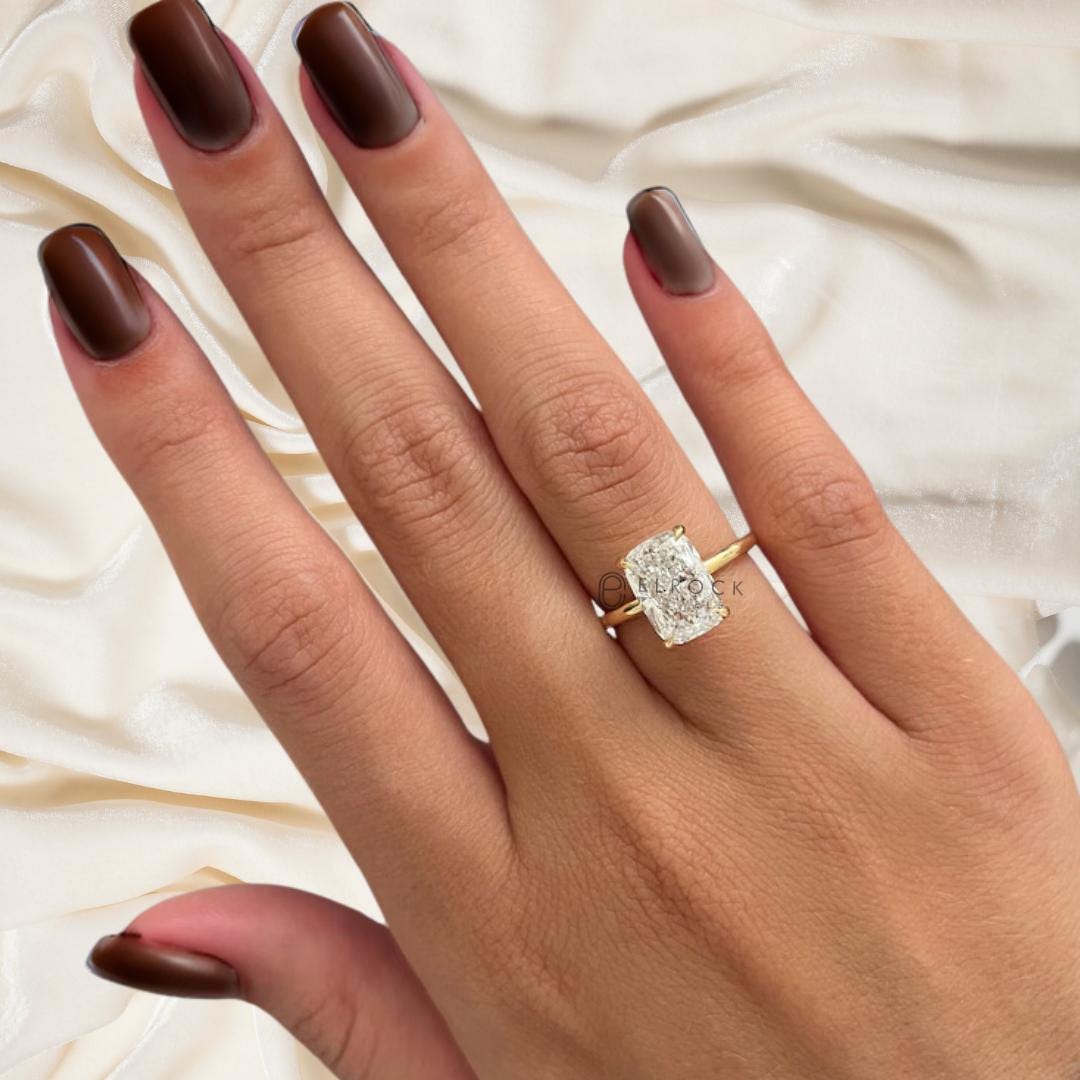 14K Yellow Gold 3 CT Elongated Cushion Diamond Engagement Ring