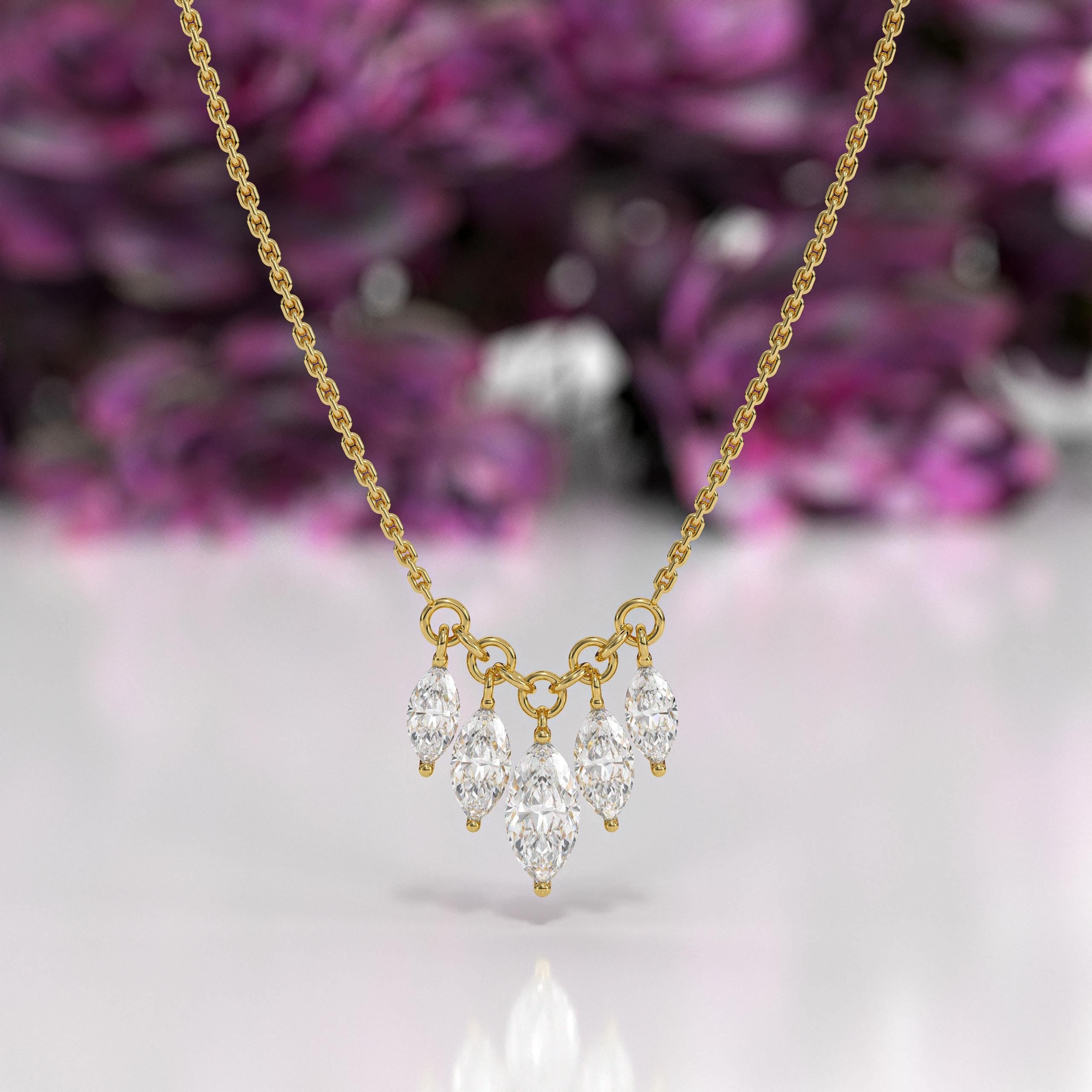 14K Marquise Cut Diamond Pendant Necklace