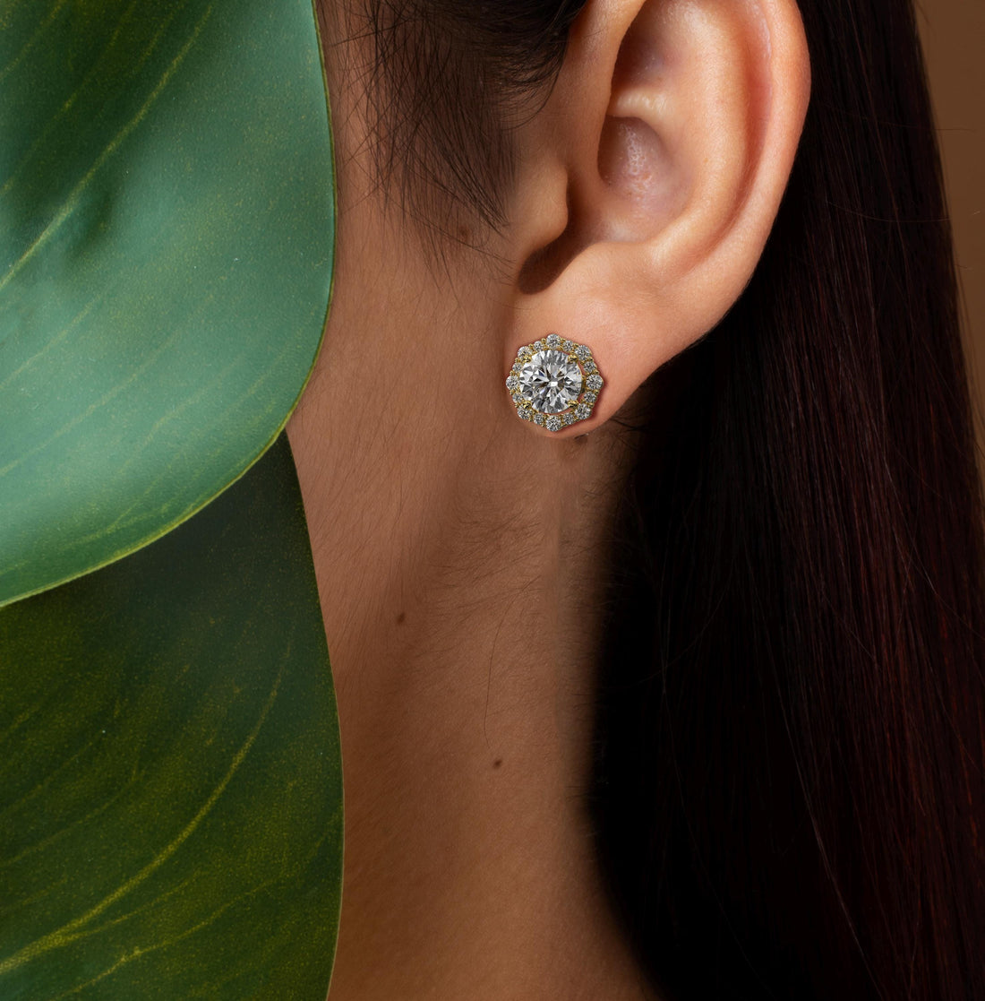 Lab Grown Diamond Halo Earrings 14K Unique Circle Design Earrings with Push Back for Women Ideal Gift for Her Round Diamond Earrings
