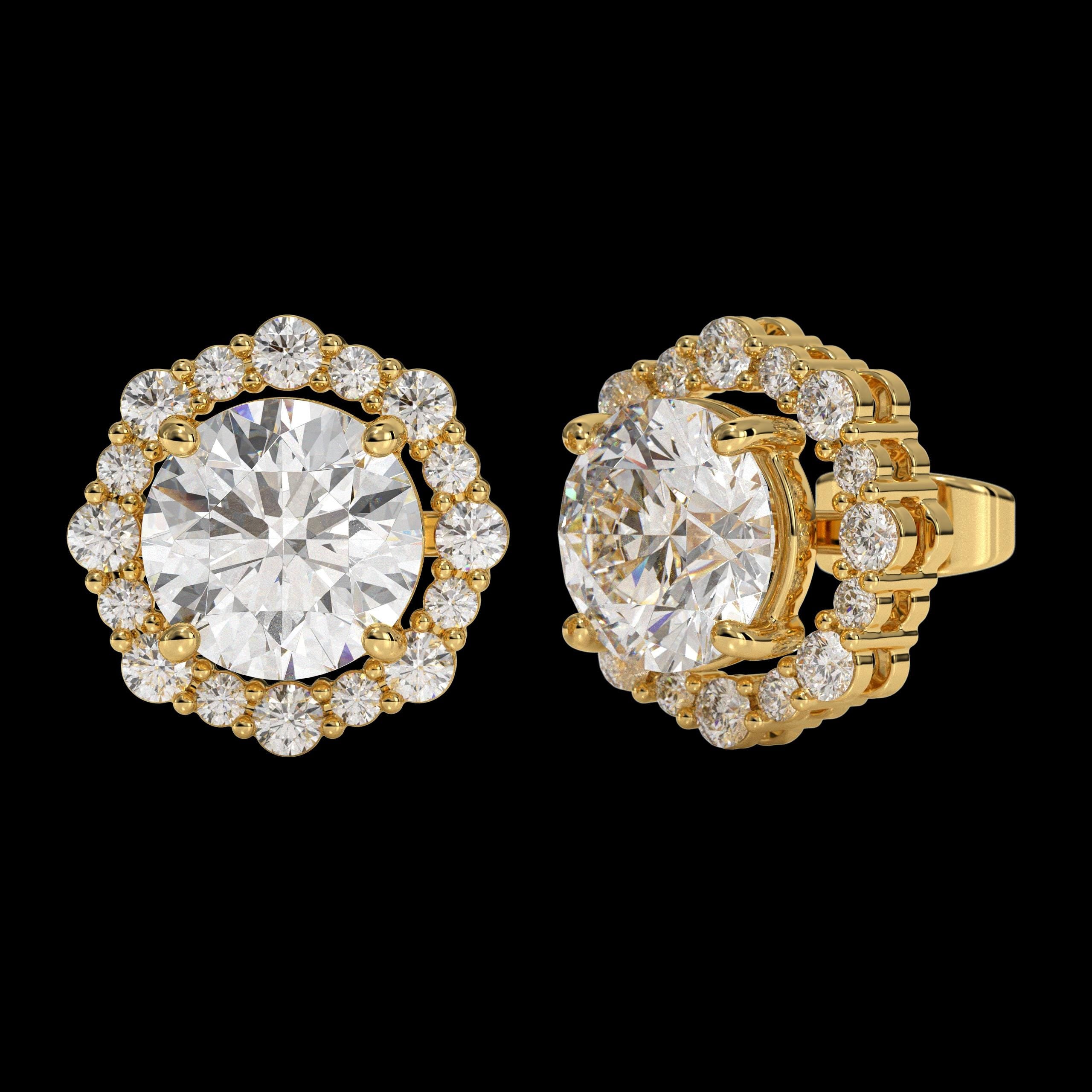 Lab Grown Diamond 14K Gold Halo Earrings Unique Circle Design Earrings