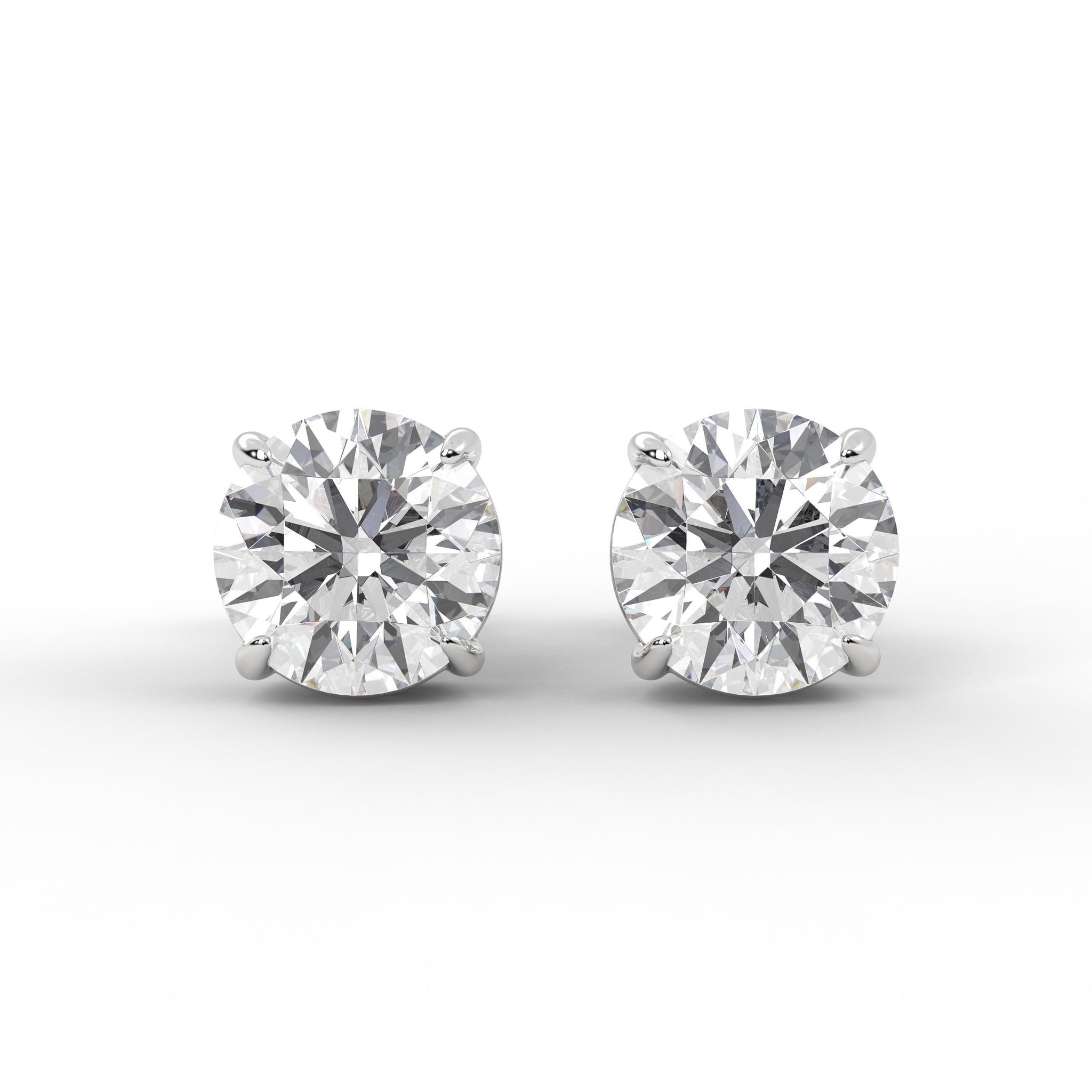 Round IDEAL Cut 2 Carat Total Weight F Color VS1 Clarity Lab Grown Diamond Stud Earrings 14k Gold 4 Prongs Pushbacks