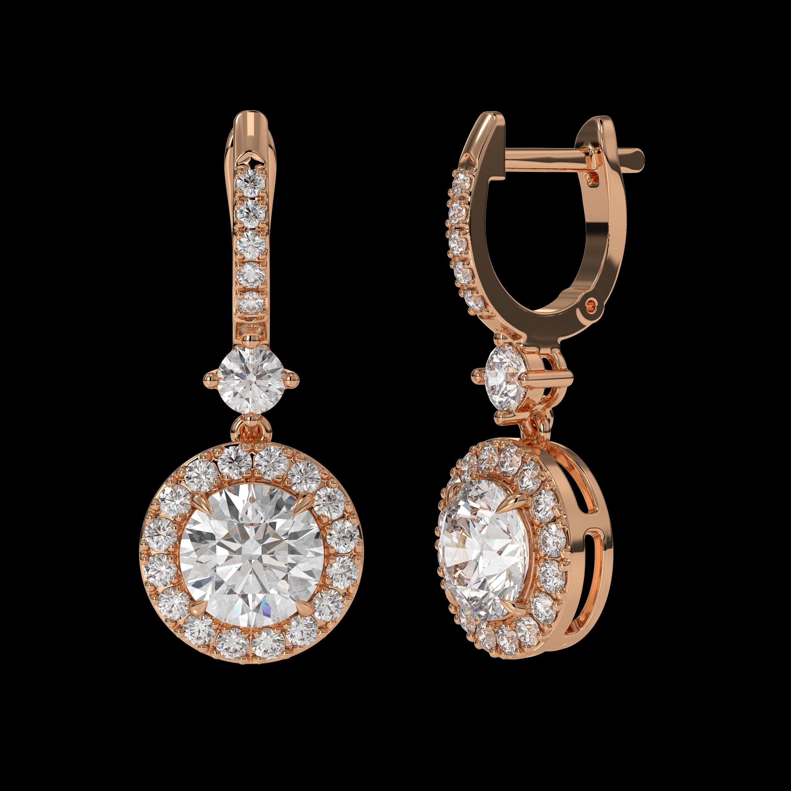 Brilliant Round Cut 14K Gold Dangle Drop Lab Grown Diamond Earring