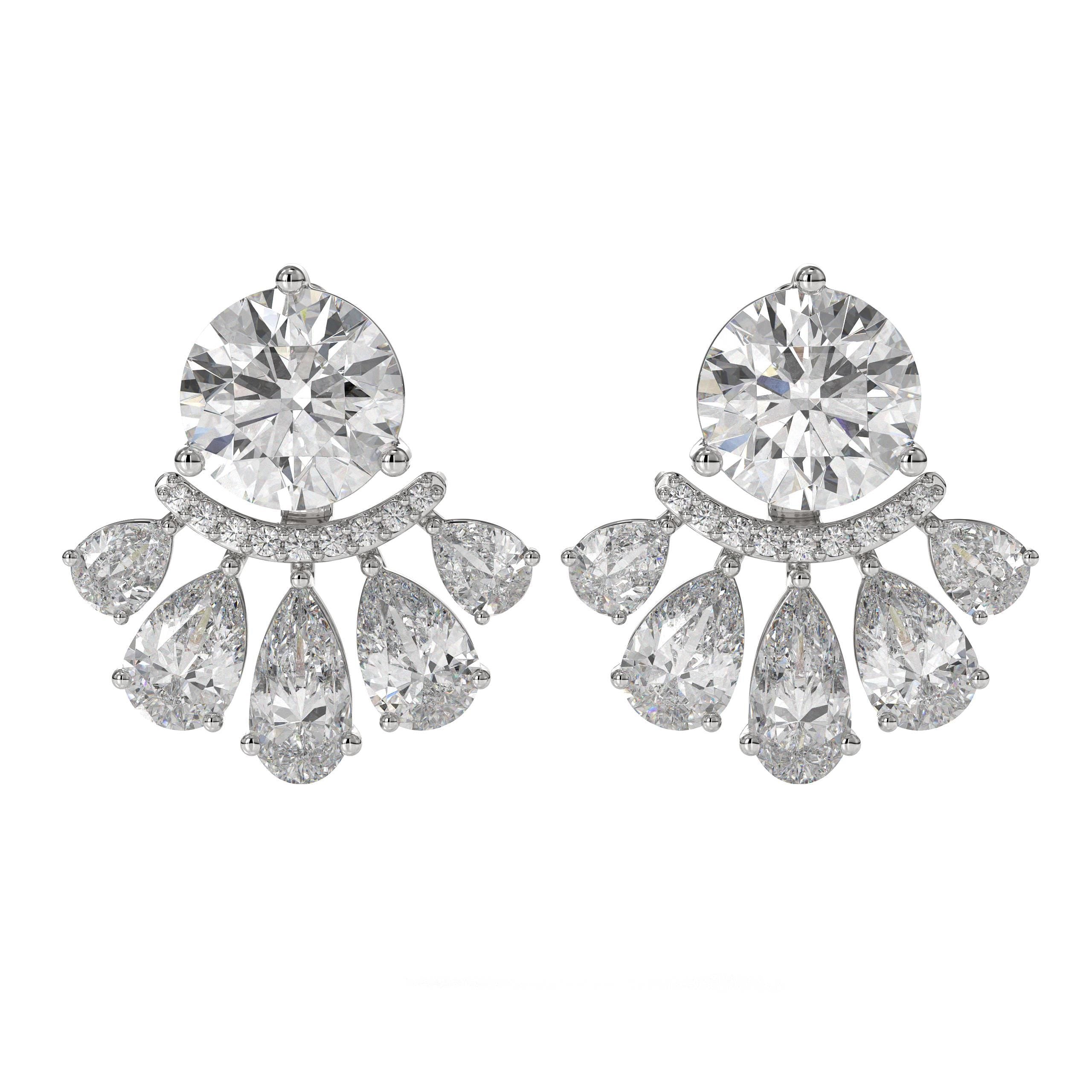 Pear, Round and Marquise Cut 14K Gold Diamond Cluster Stud Earrings