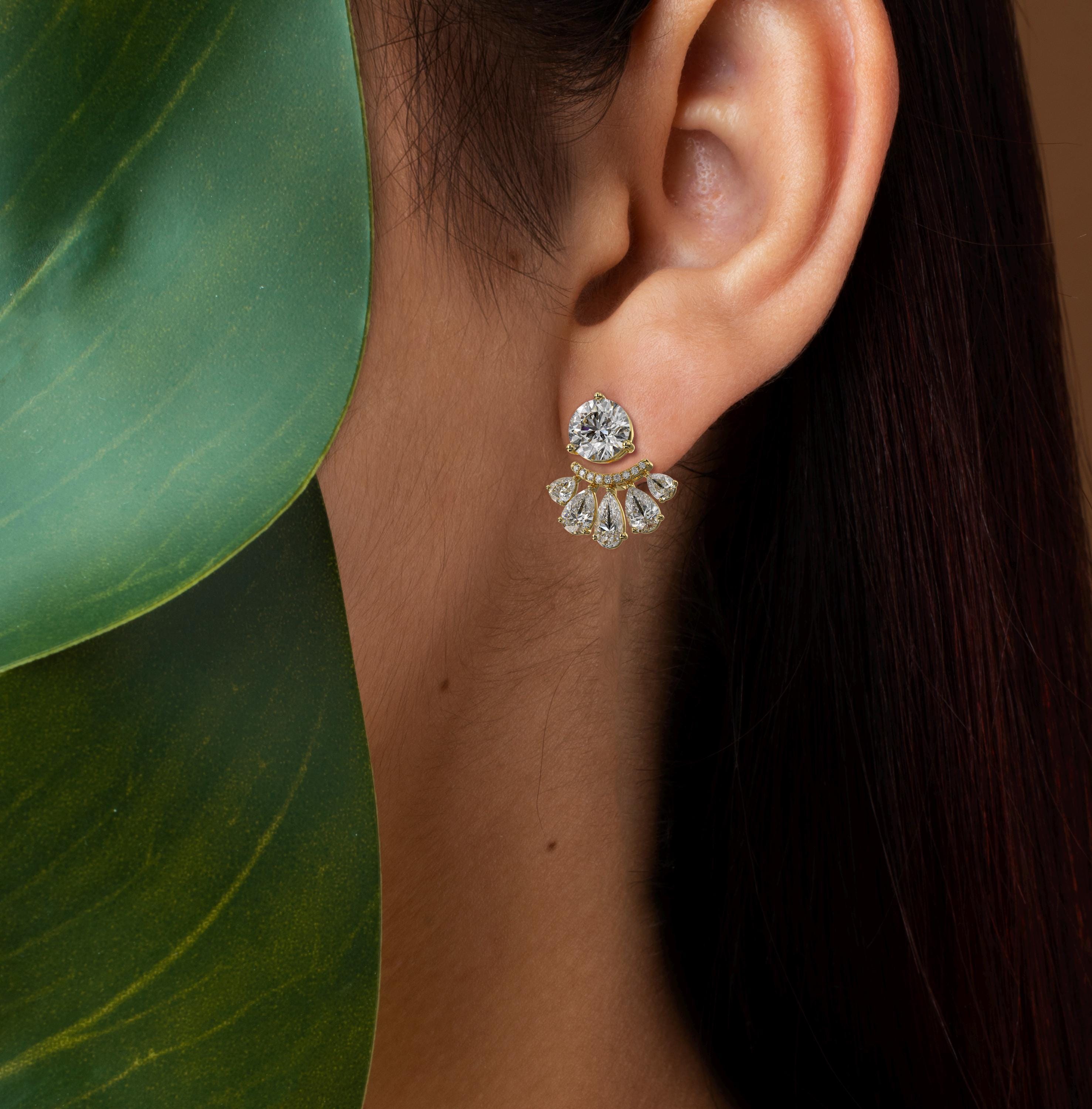 Pear, Round and Marquise Cut 14K Gold Diamond Cluster Stud Earrings