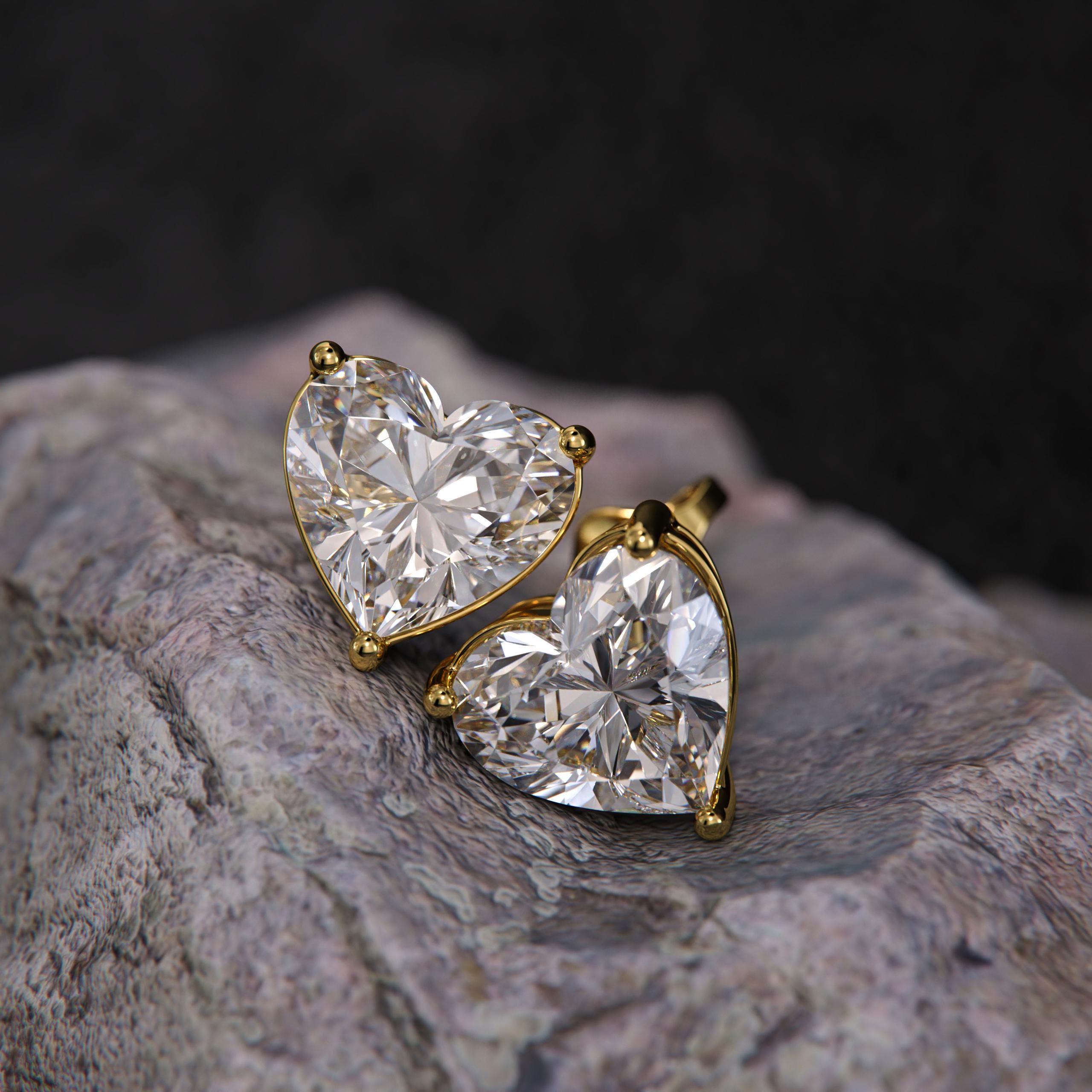 2 Carat Heart Shape 14K Gold Lab Grown Diamond Stud Earrings