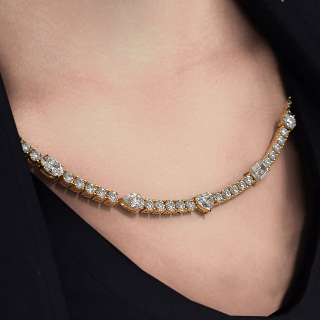 10 Carat Lab Grown Abstract Diamond Tennis Necklace, 14K Lab Grown Diamond Tennis Choker Stunning Multi Shaped White Diamonds