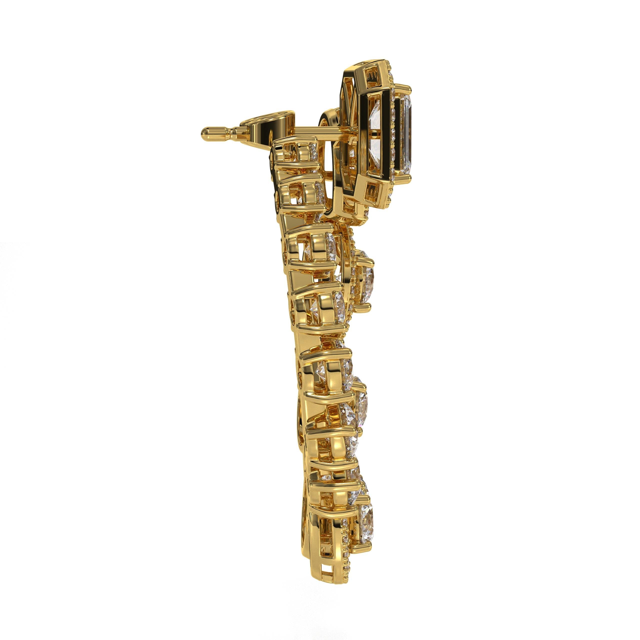 Mixed Shape Diamond Drop 14K Gold Diamond Earrings