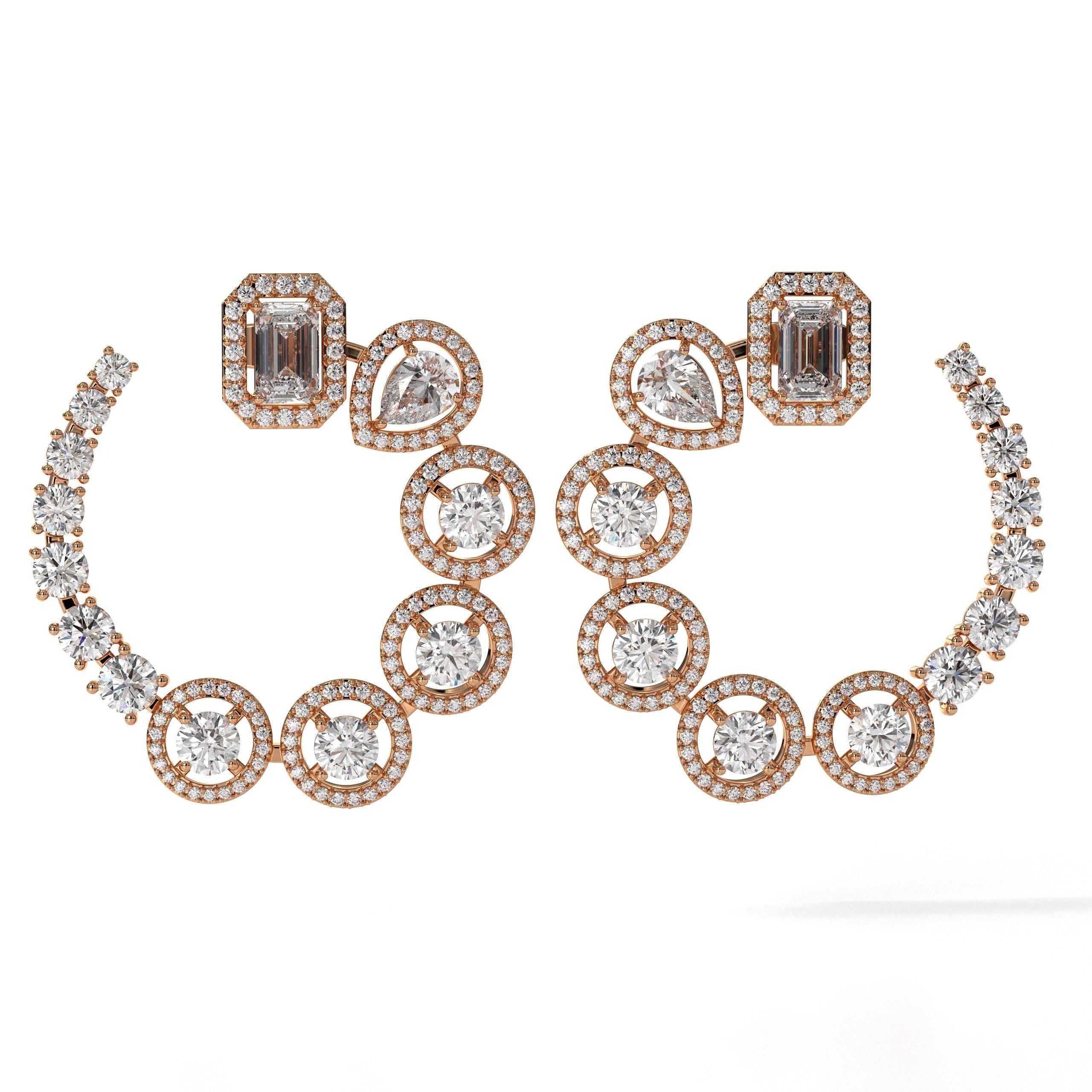 Mixed Shape Diamond Drop 14K Gold Diamond Earrings