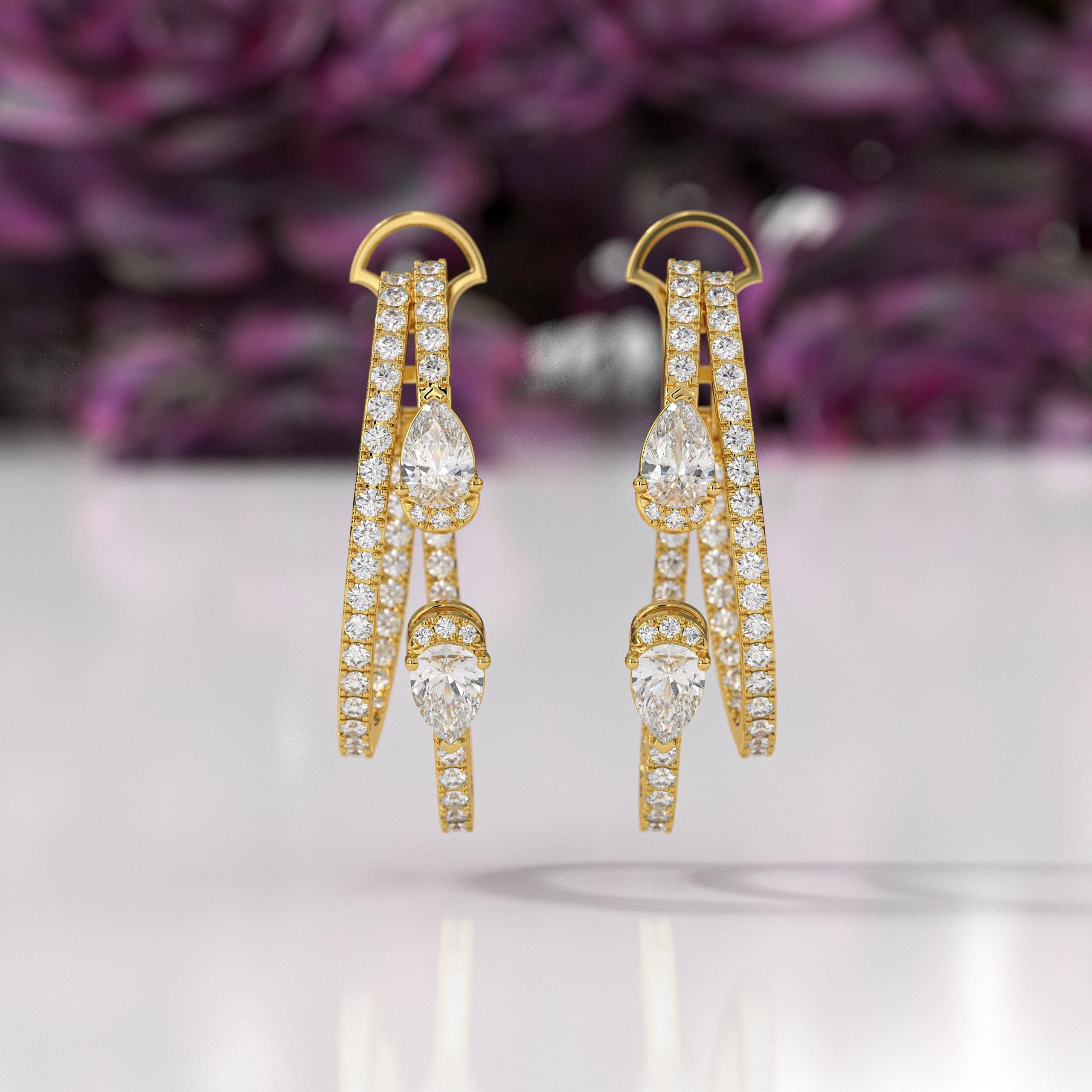 Lab Grown Diamond Drop Sparkly 14K Gold Diamond Stud Earrings