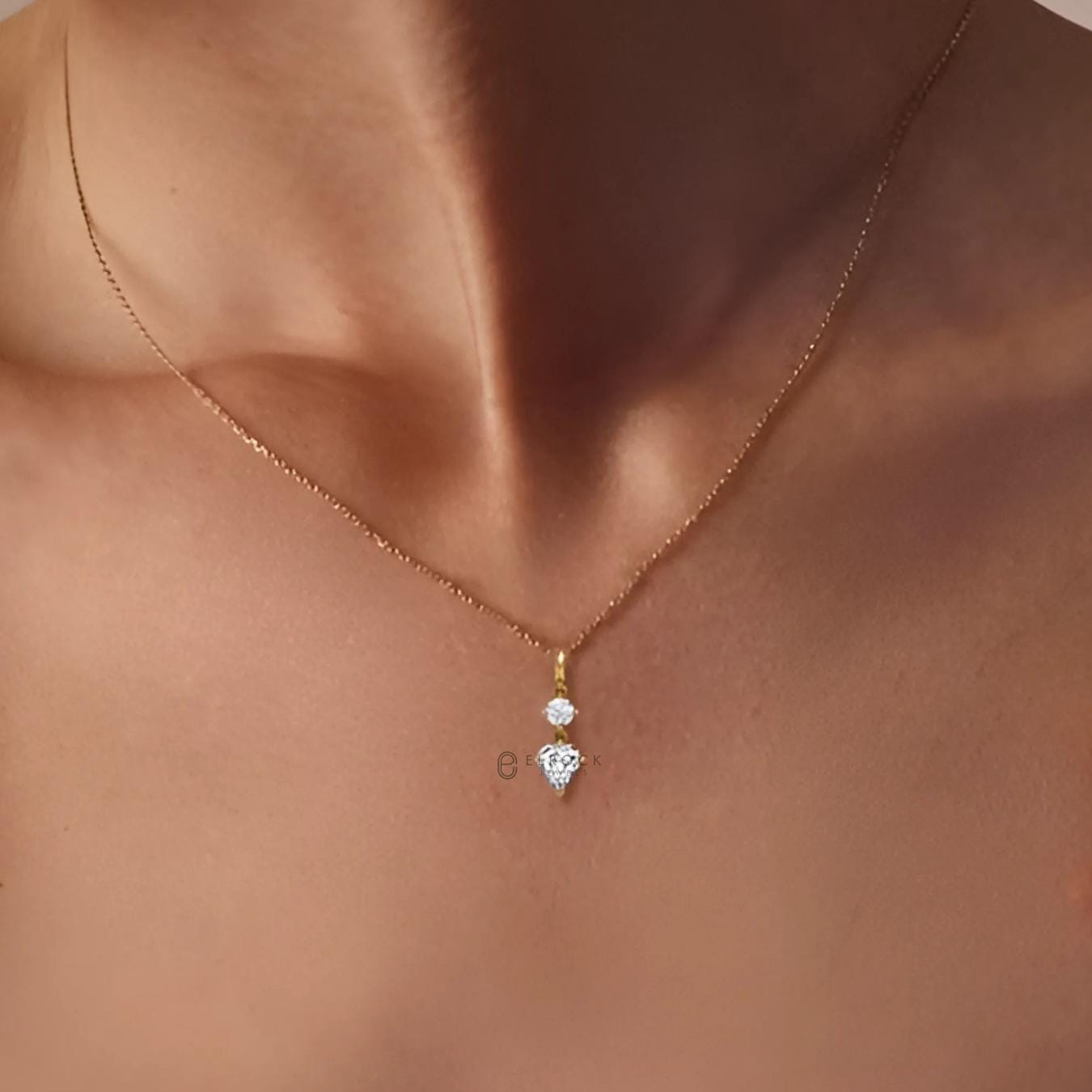 Lab Grown Diamond, Shield Drop Pendant Necklace, 14k solid Gold, F+ | VS+