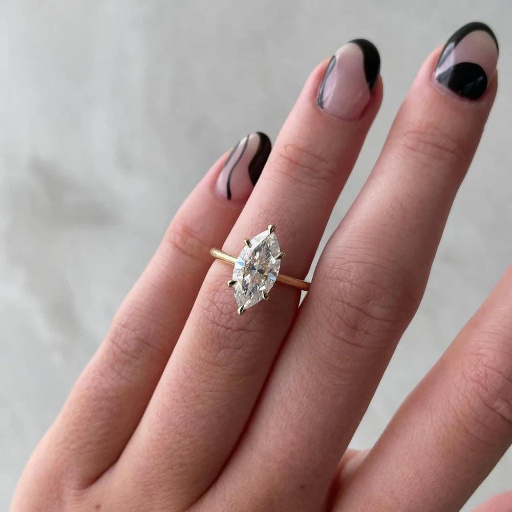 14K Gold 2 CT Marquise Cut IGI Certified Lab Grown Solitaire Diamond Ring