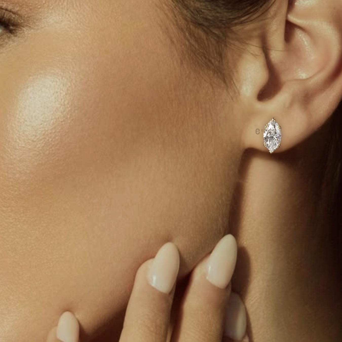 3 CT Marquise cut Lab Grown Diamond Earrings in 14K Gold