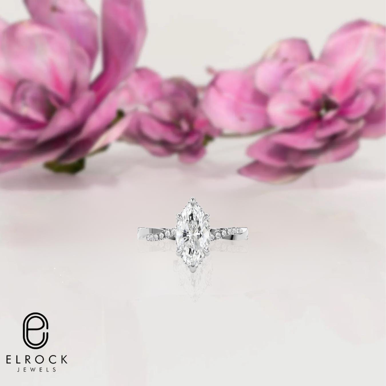 14K Gold Marquise Cut Halo Engagement Ring