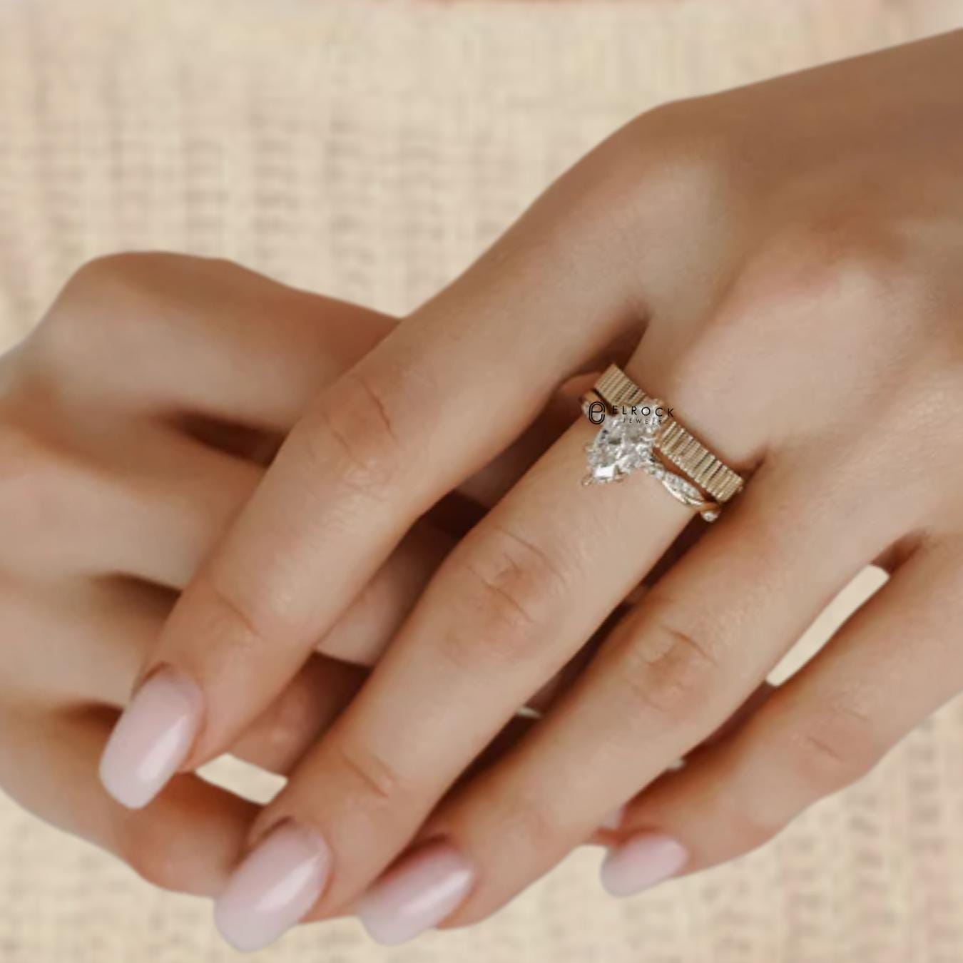 14K Gold Marquise Cut Halo Engagement Ring