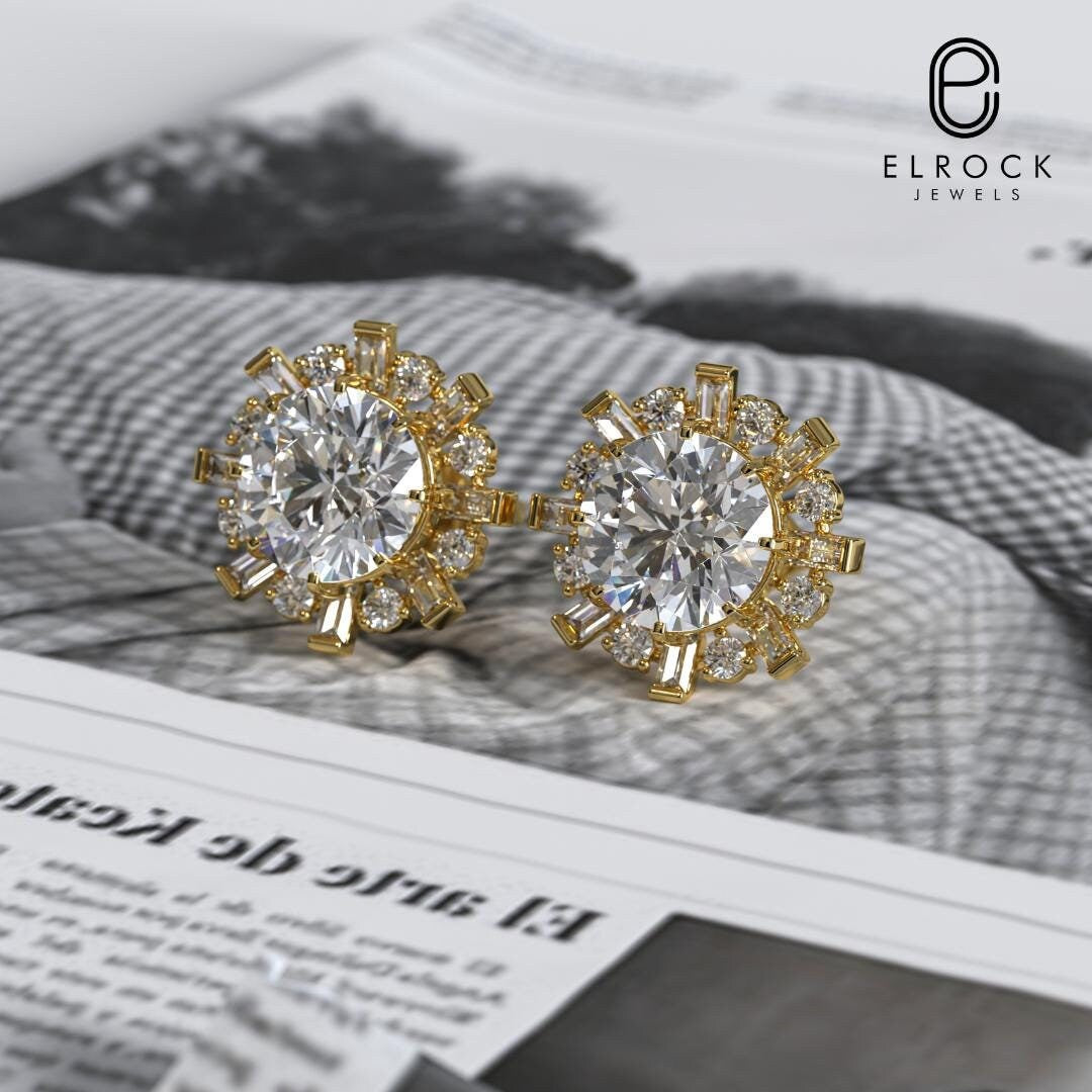  Snowflake flower round Lab Grown diamond stud earrings