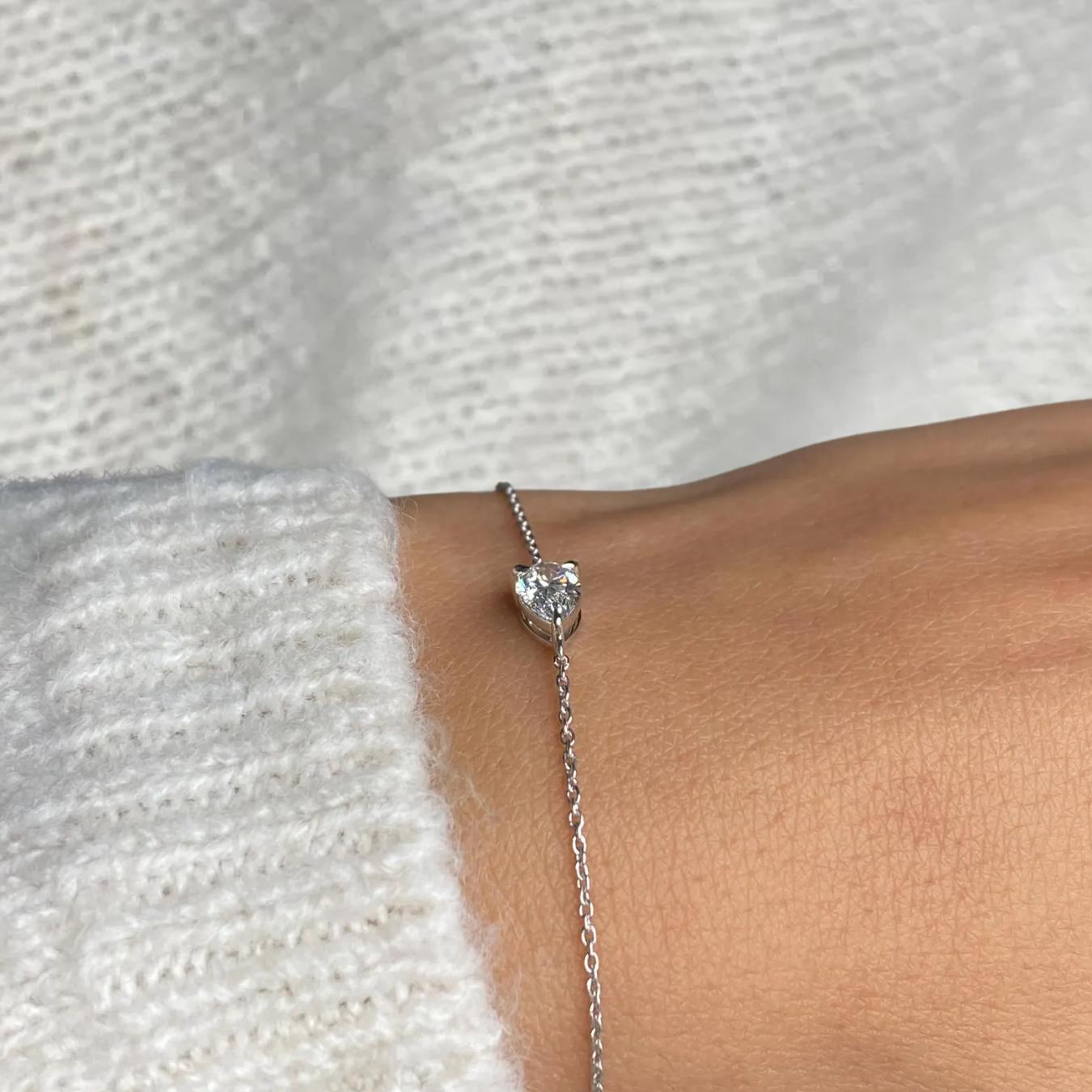 0.55 Carat Solitaire Pear Cut Lab Grown Diamond Bracelet, 14K Solid Gold