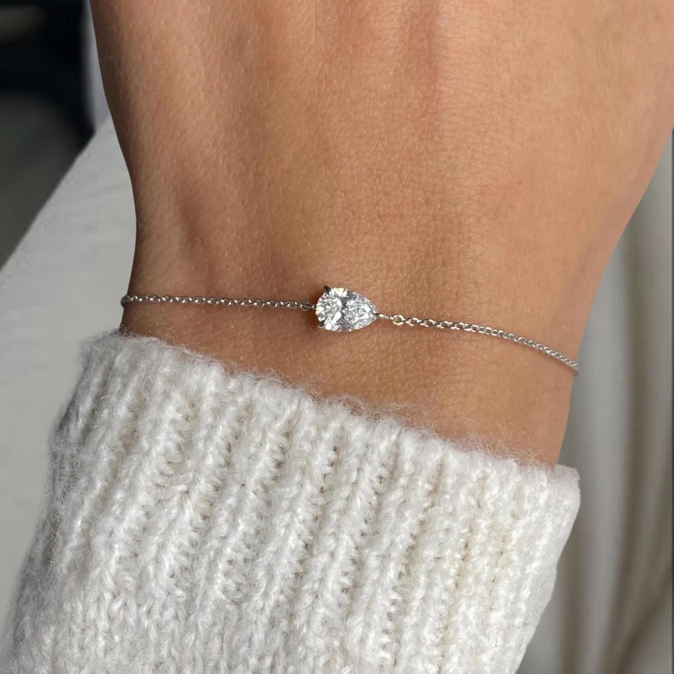 0.55 Carat Solitaire Pear Cut Lab Grown Diamond Bracelet, 14K Solid Gold
