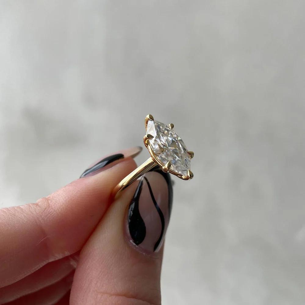 14K Gold 2 CT Marquise Cut IGI Certified Lab Grown Solitaire Diamond Ring