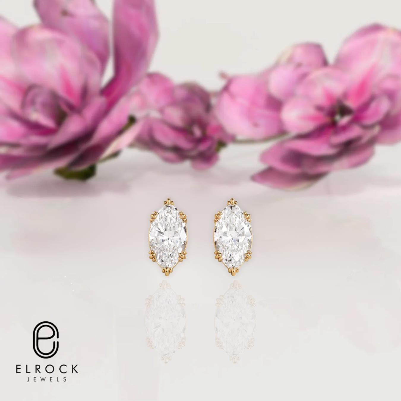 3 CT Marquise cut Lab Grown Diamond Earrings in 14K Gold