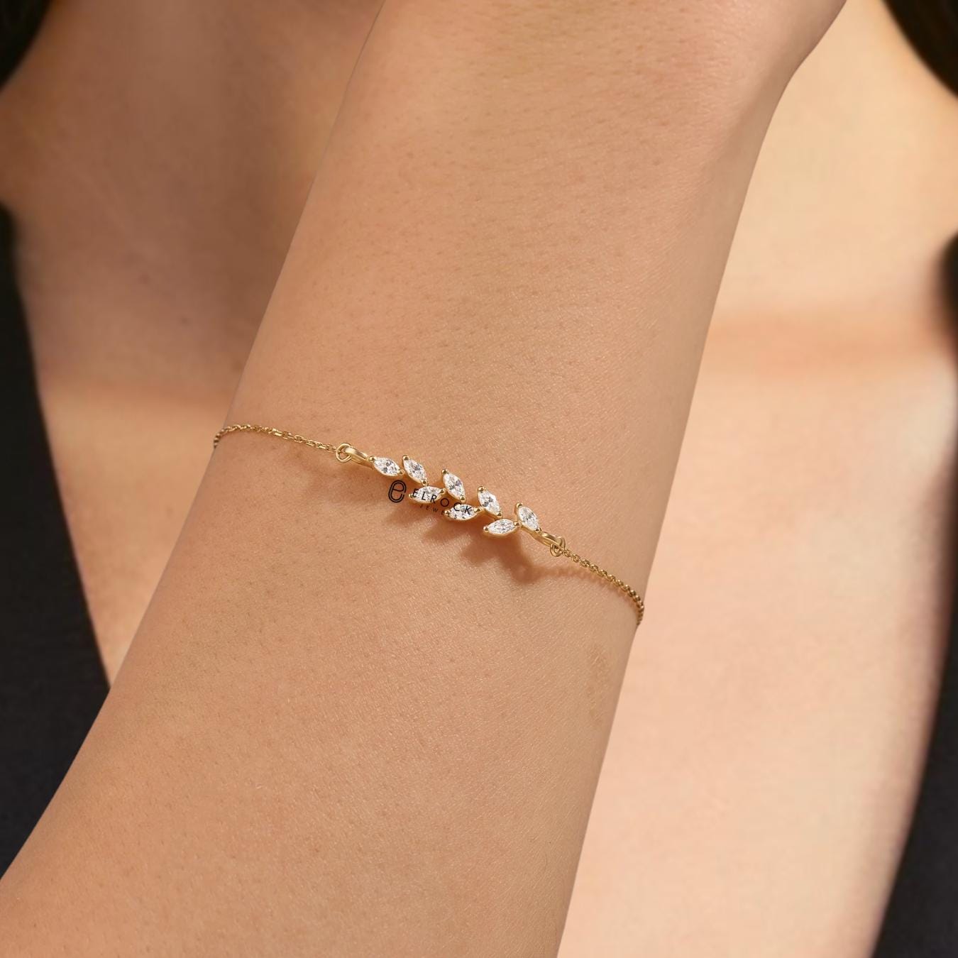 14k Solid Gold Chain Bracelet Floral Leaf Bracelet Gold Dainty Stacking