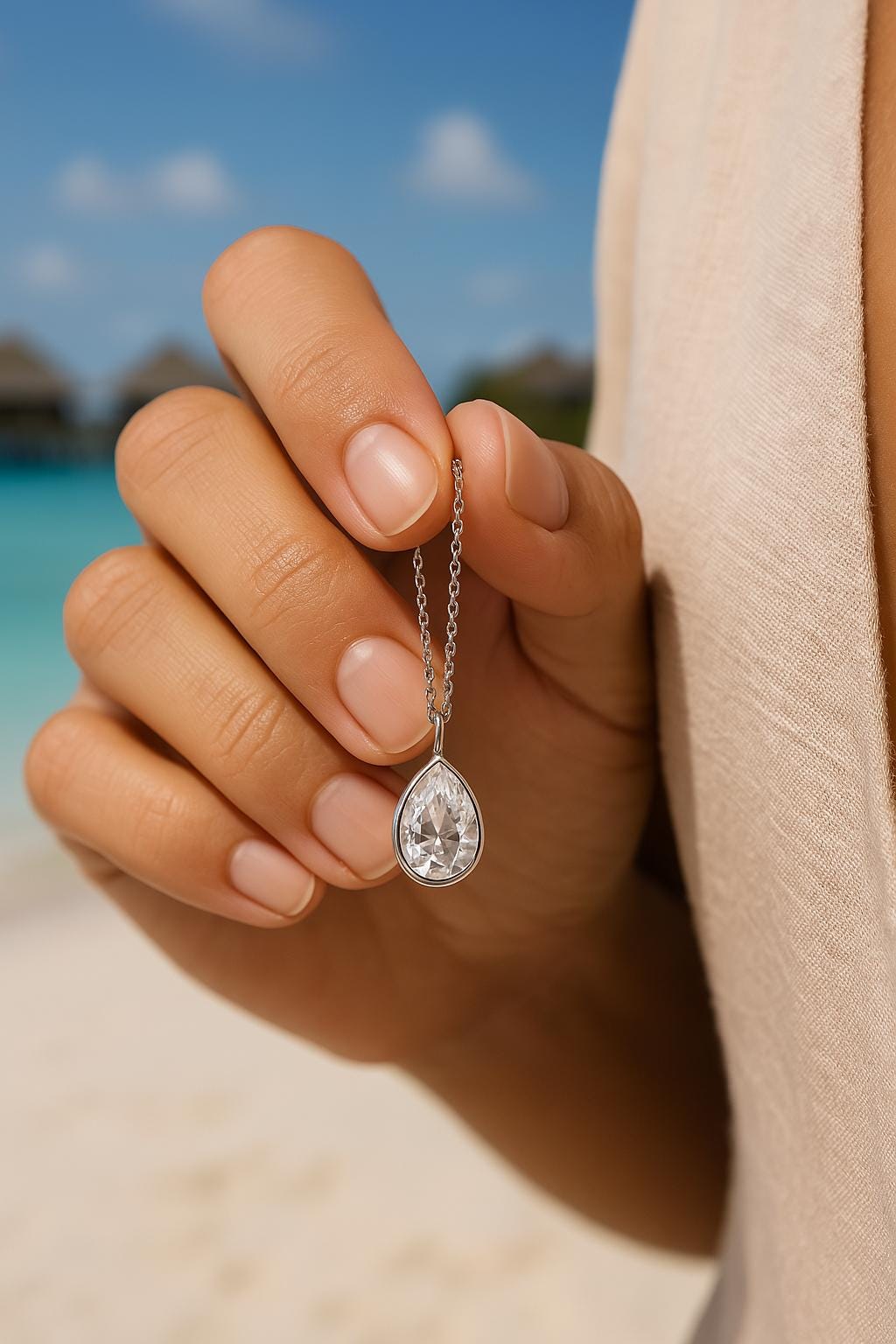 14K Pear Cut Lab Diamond Solitaire Pendant / 14K Yellow Gold Bezel Set Diamond Pendant